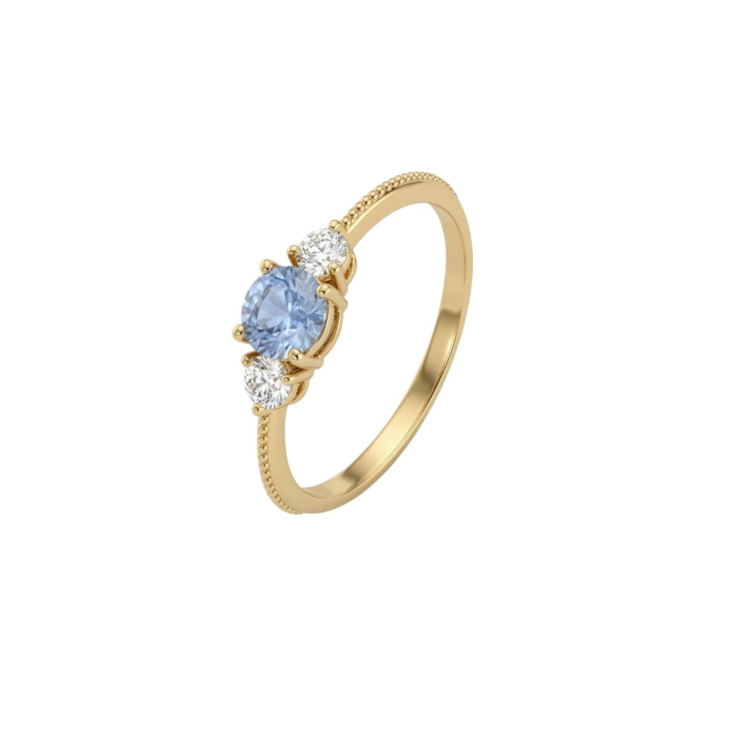 Anillo Oro Miel 18kt Trilogía con Circonita Aguamarina-0