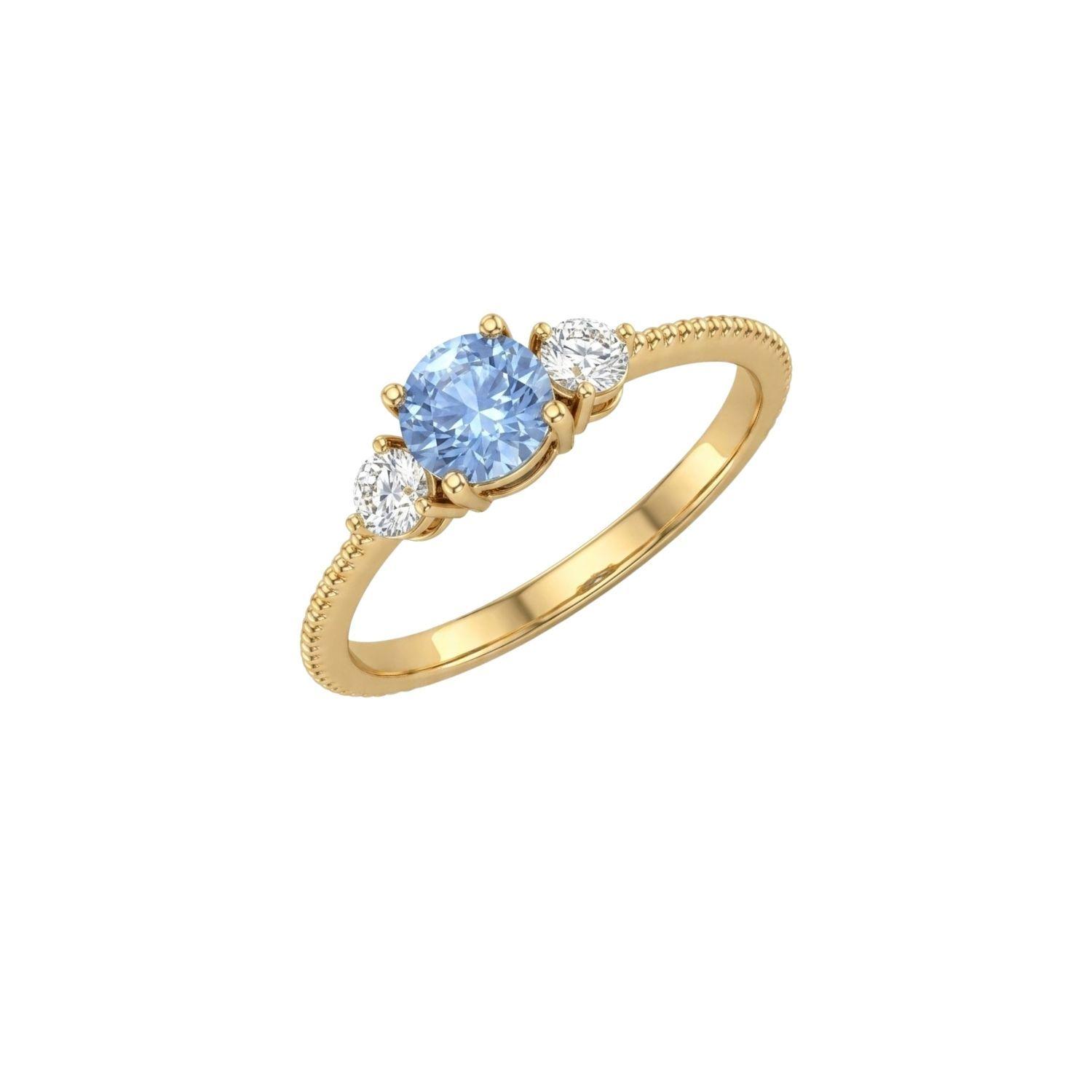 Anillo Oro Miel 18kt Trilogía con Circonita Aguamarina-2
