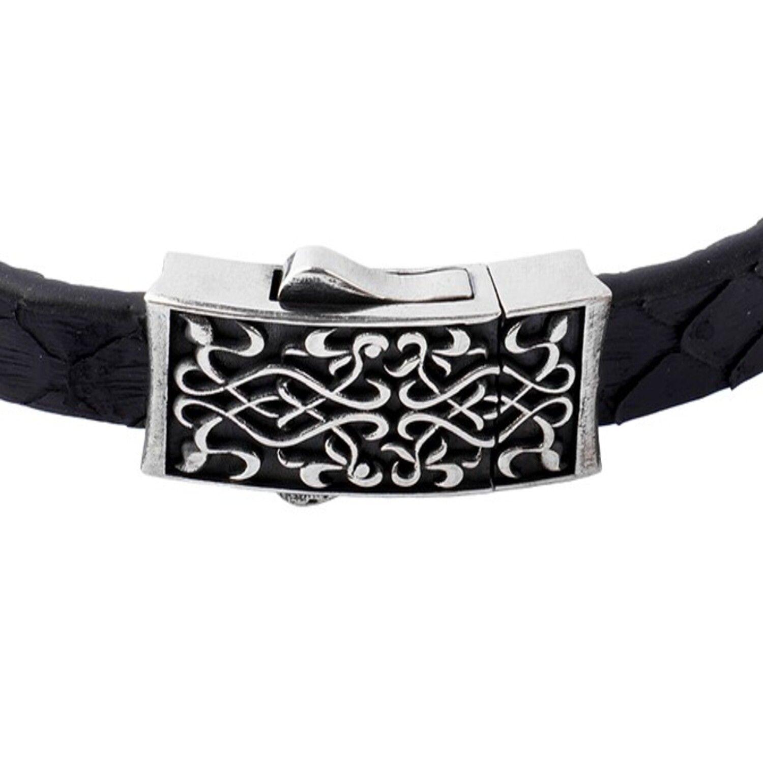 Pulsera de Plata Esterlina 925 Cuero Negro-2