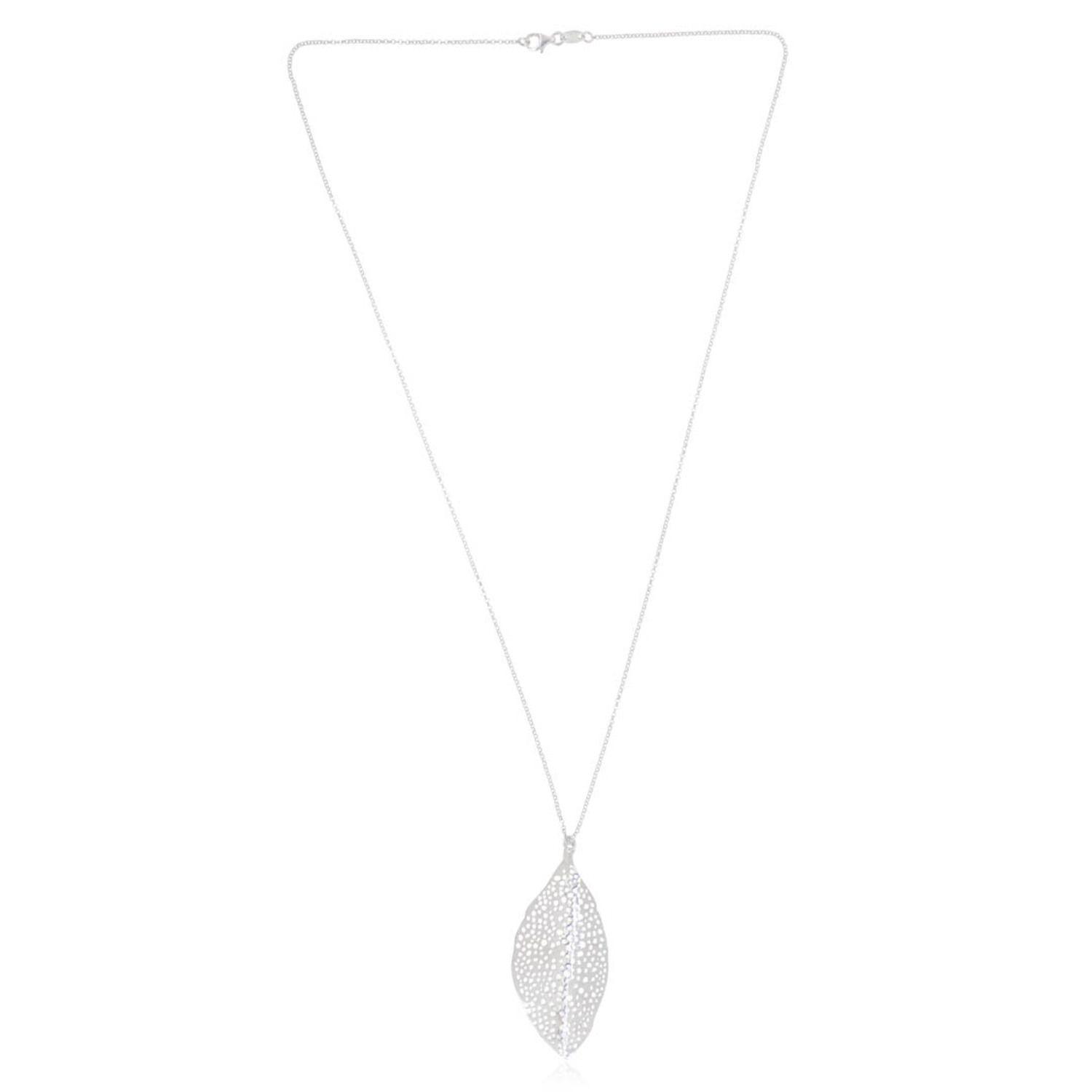 Collar de Plata Esterlina 925 Hoja Orificio-0