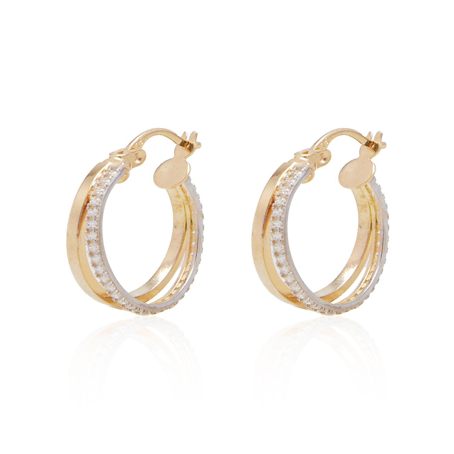 Aros de Oro 18kt Argolla 15 mm con Circonita Bicolor-2