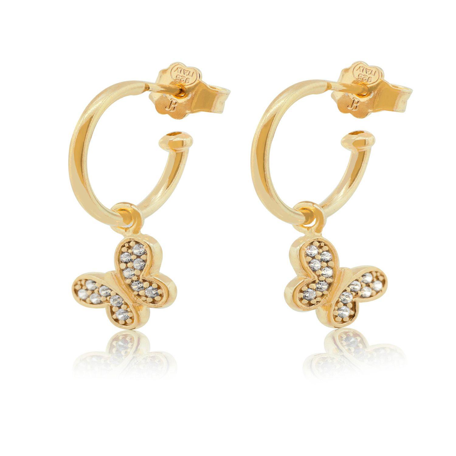 Aros de Plata Esterlina 925 Argollas Mariposa Revestido en Oro 18kt-2