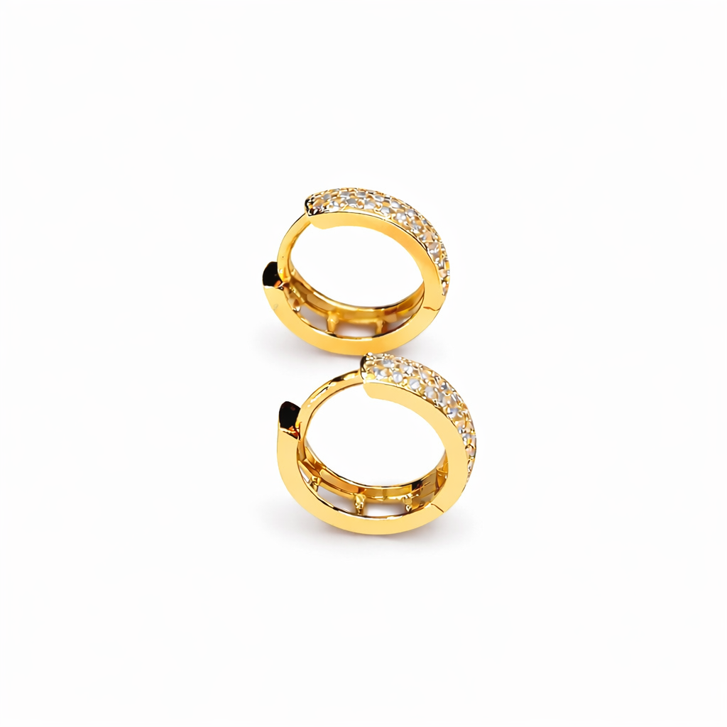 Aros Oro Amarillo 18kt Argollas Pave Circonita 12MM-2