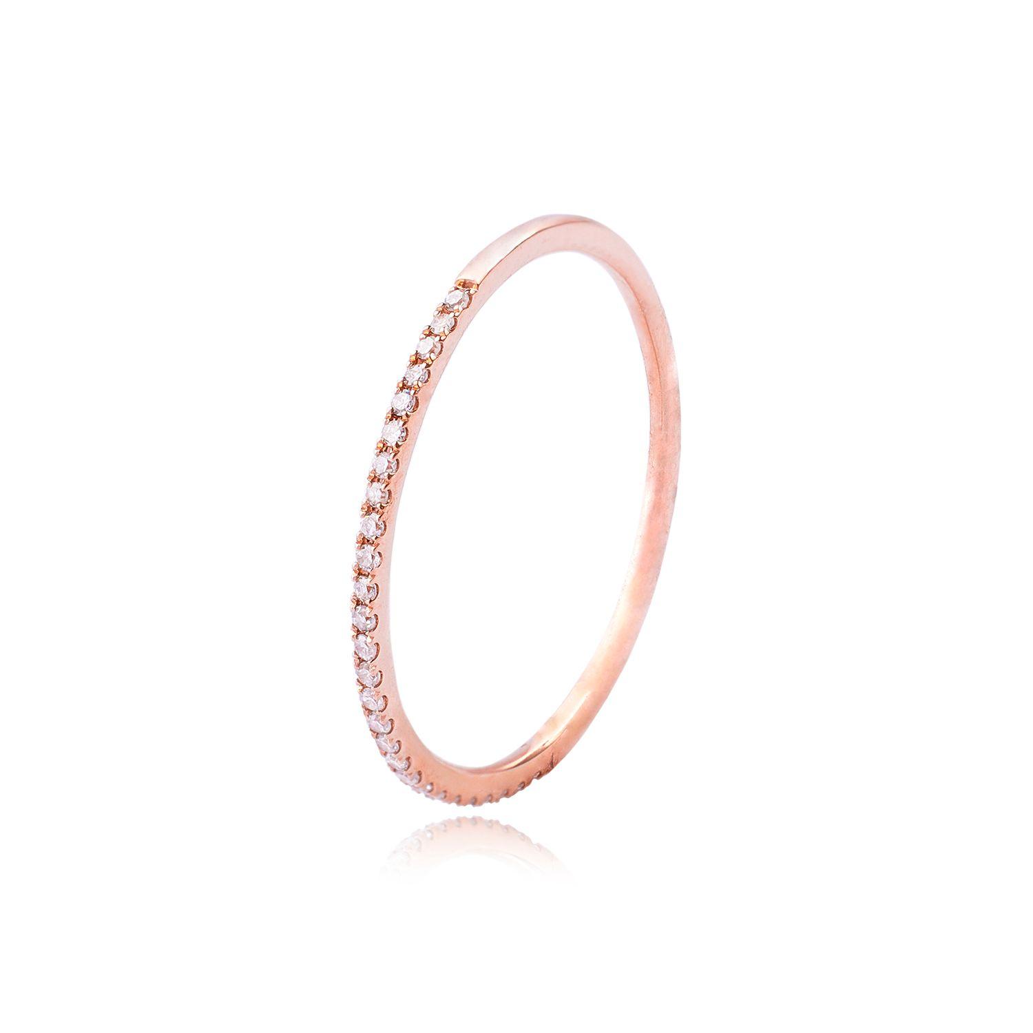 Anillo Oro Rosado 18kt Riel Diamantes 8Pts-0