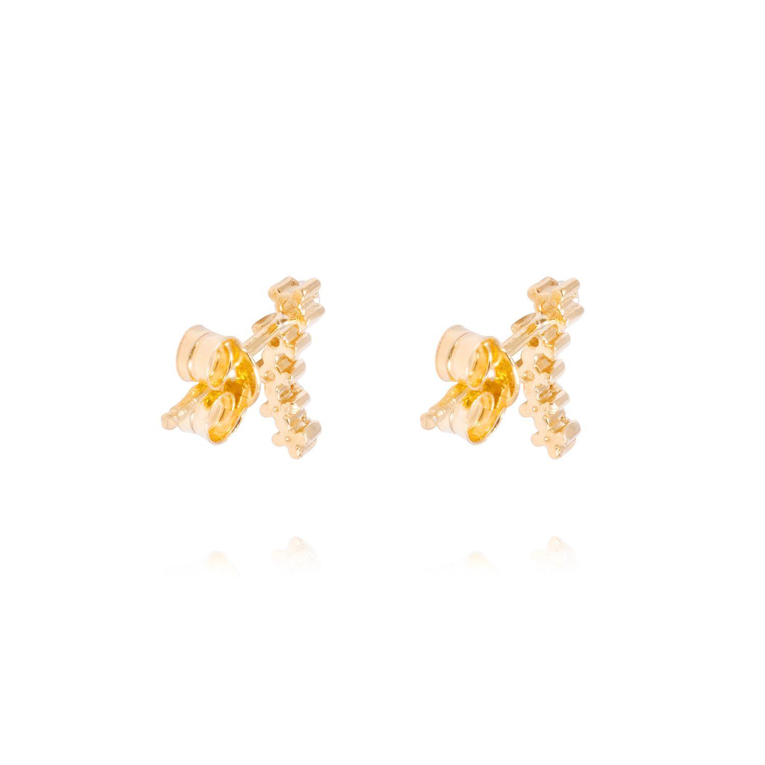 Aros Oro Amarillo 18kt Escalonados 5 Circonitas-2