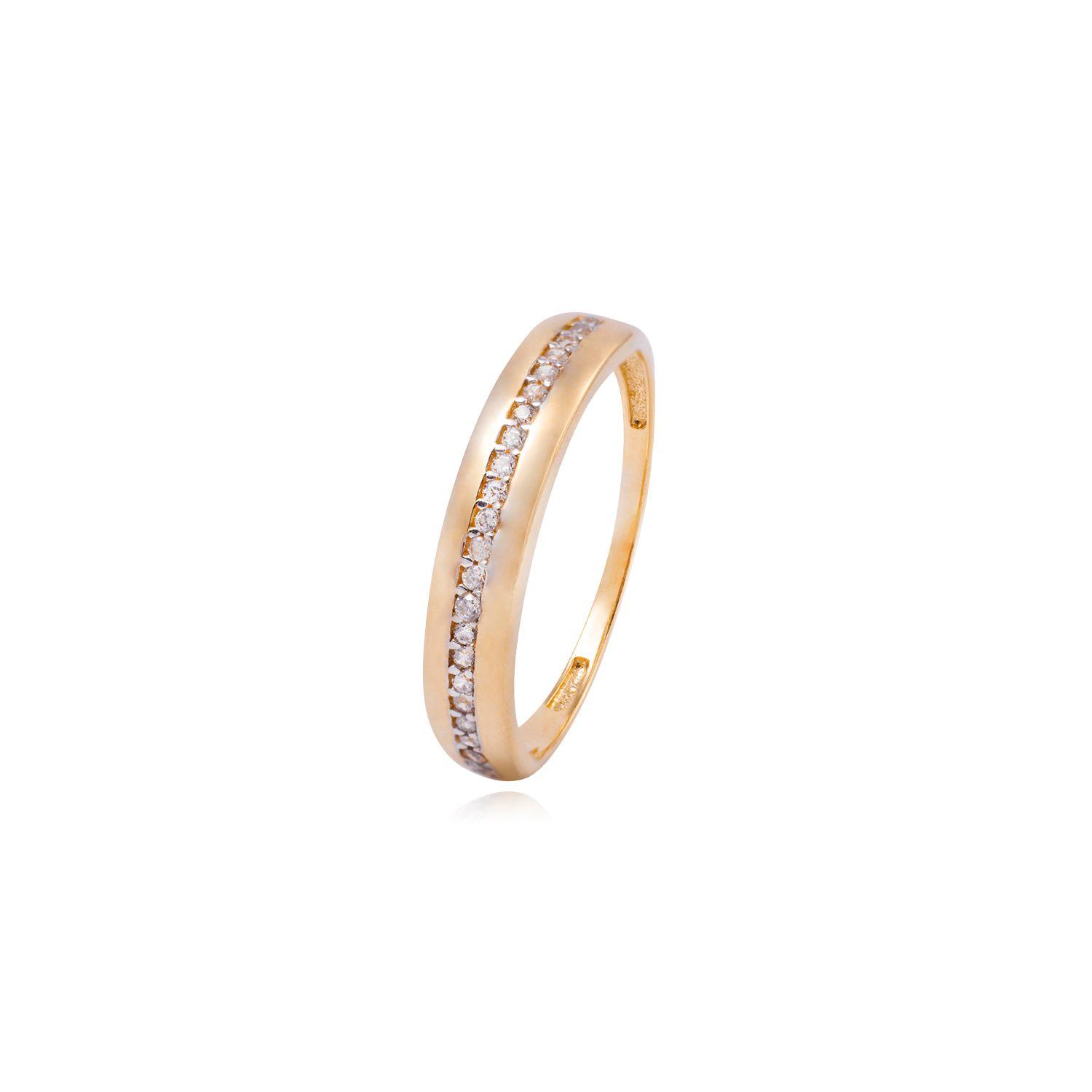 Anillo Compromiso de Oro 18Kt Medio Cintillo Riel Central Circonita-0