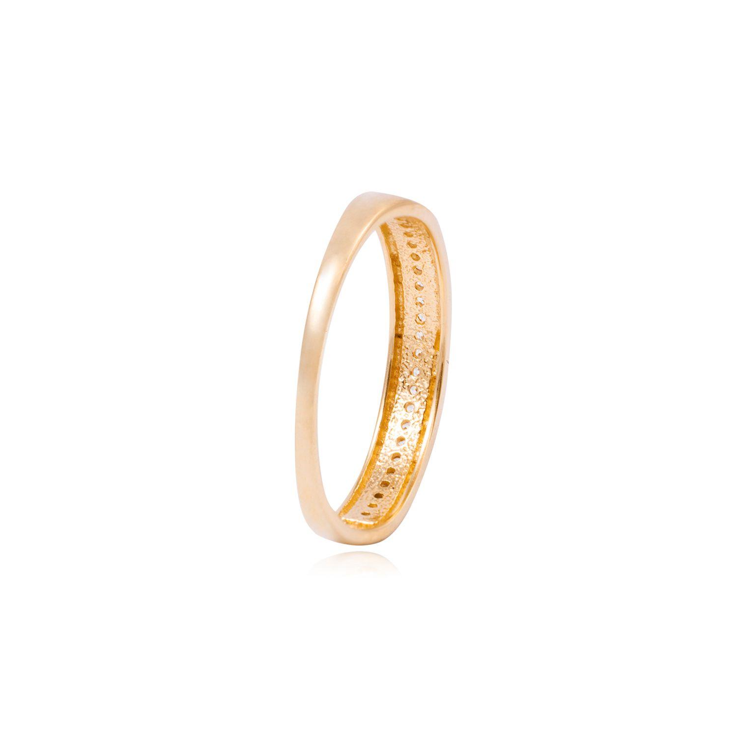 Anillo Compromiso de Oro 18Kt Medio Cintillo Riel Central Circonita-4