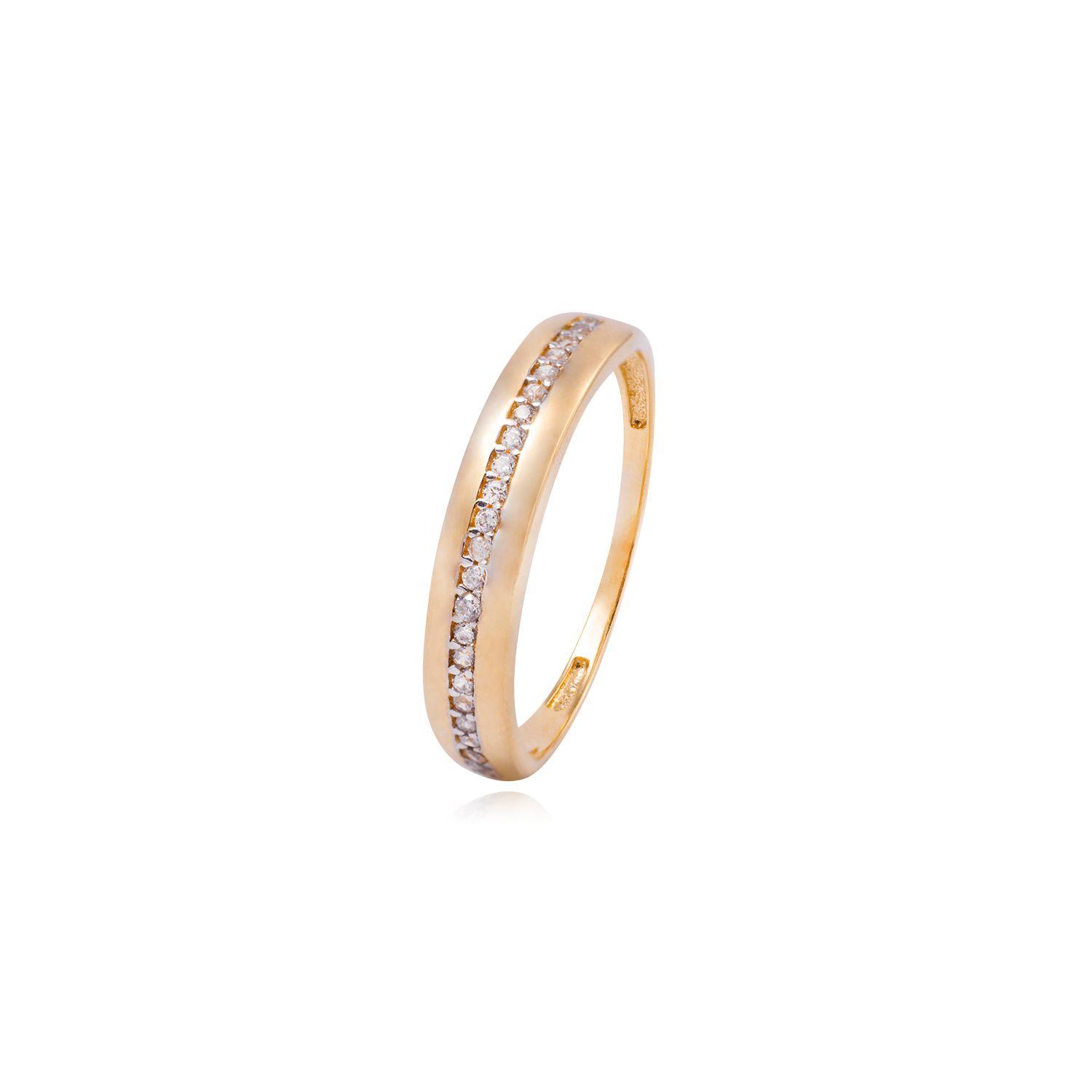 Anillo Compromiso de Oro 18Kt Medio Cintillo Riel Central Circonita-0
