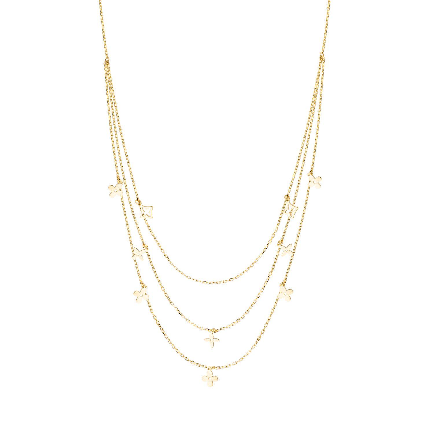 Collares de Oro 18kt Modelo 3 Cadenas y Flores Colgantes-2