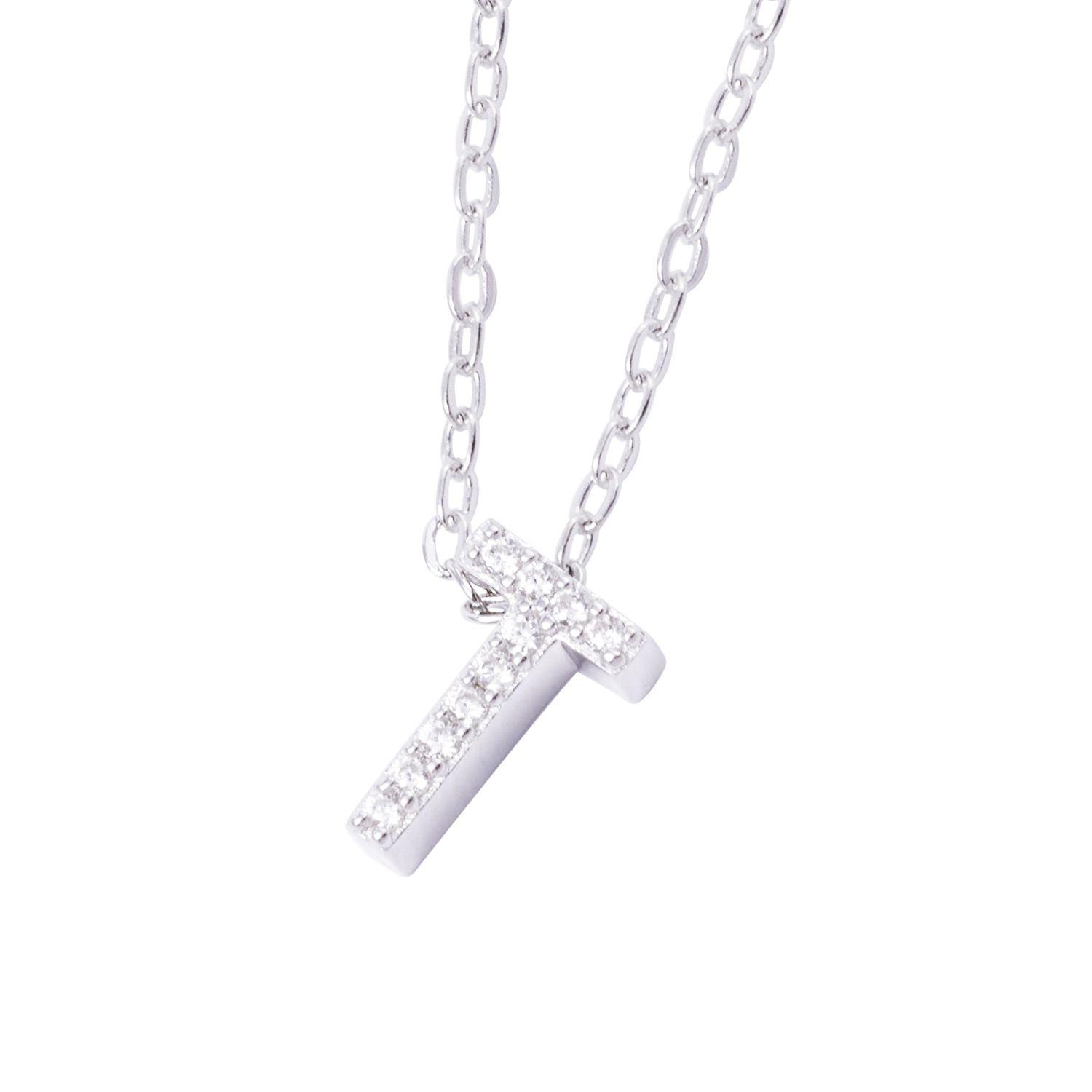 Collar de Plata Esterlina 925 Dije Letra T Circón-2
