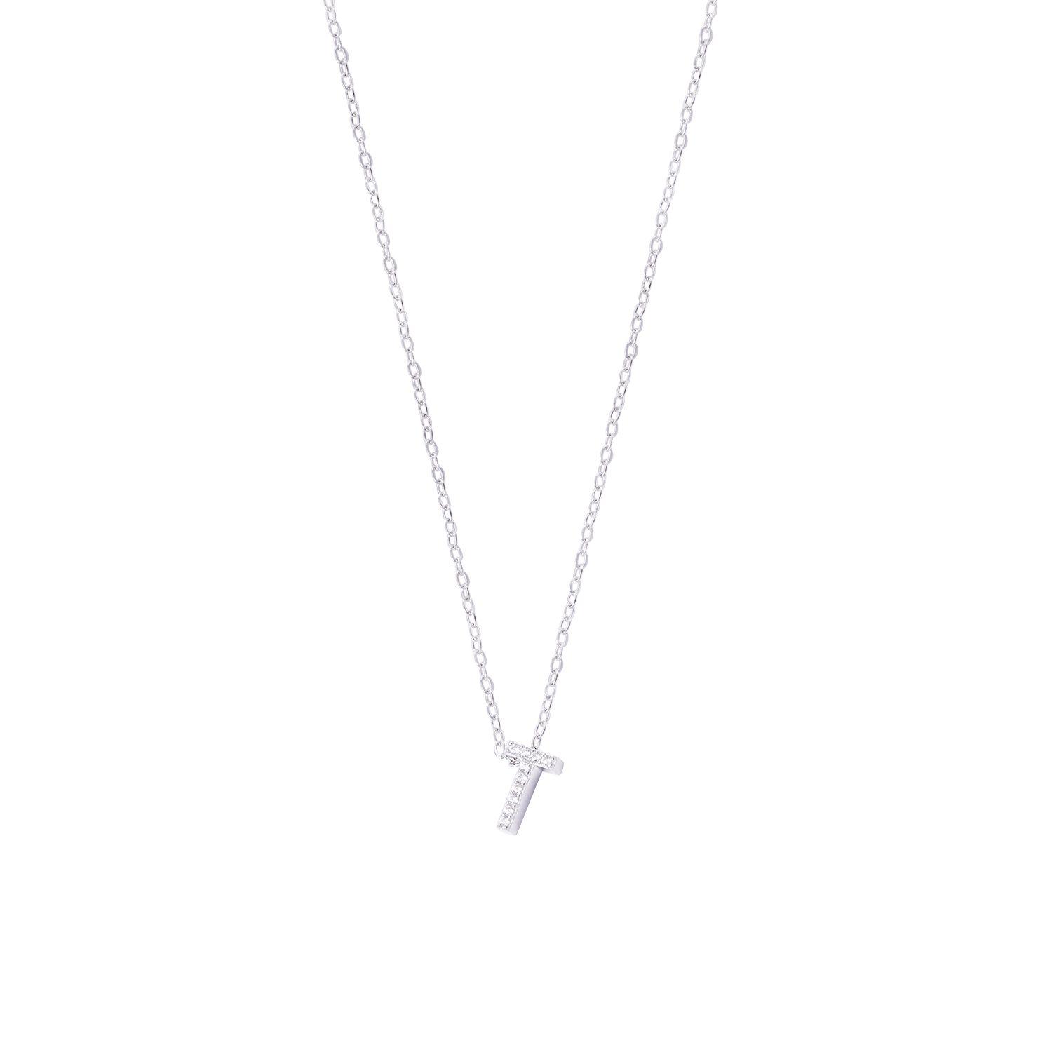 Collar de Plata Esterlina 925 Dije Letra T Circón-0