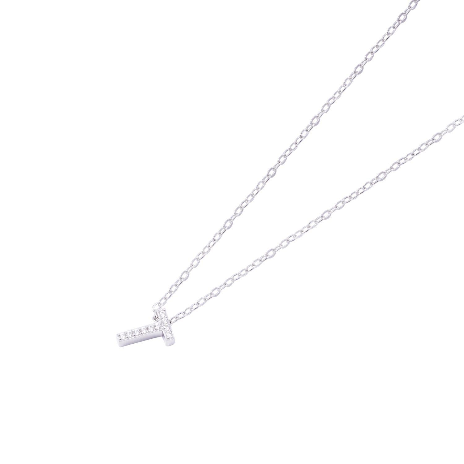 Collar de Plata Esterlina 925 Dije Letra T Circón-1