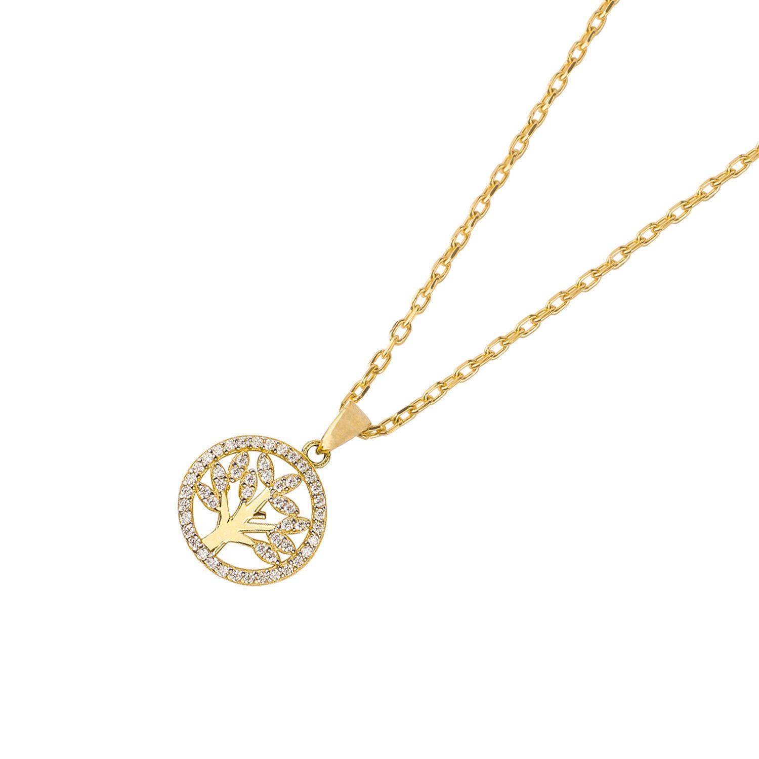 Colgante de Oro 14kt Árbol de la Vida Circonita-1