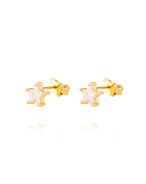 Aros de Oro 18kt Modelo Estrella con Circón-0