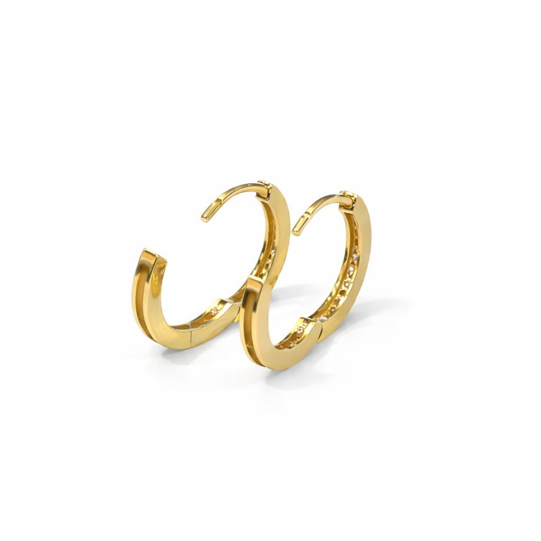 Aros Oro Amarillo 18kt Argollas 1/2 Circonita 15MM-2