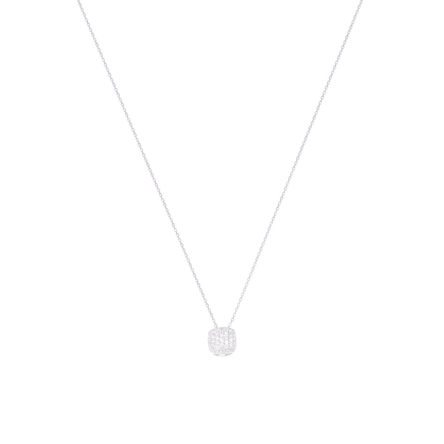 Collar Oro Blanco 18kt Cuadrado con Relieve de Diamantes-2