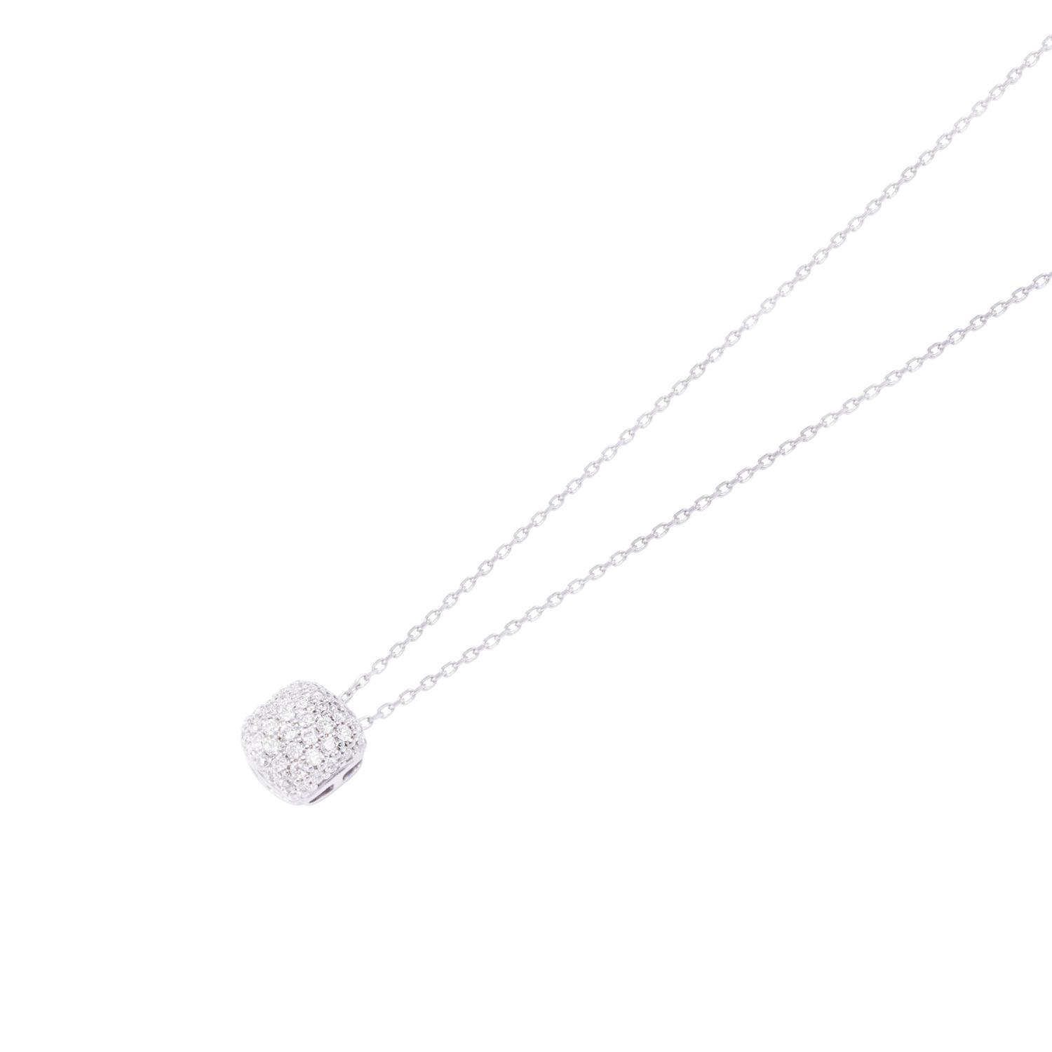 Collar Oro Blanco 18kt Cuadrado con Relieve de Diamantes-0