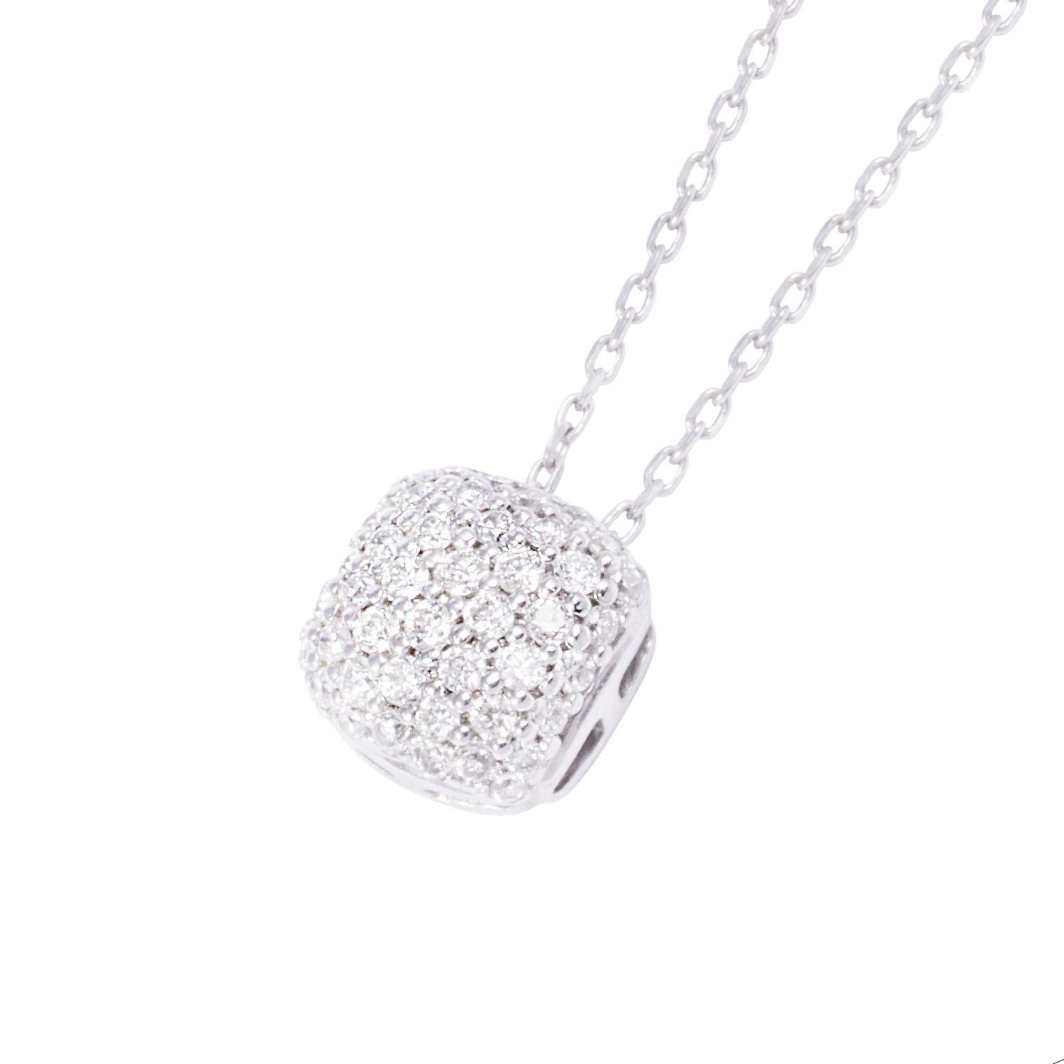 Collar Oro Blanco 18kt Cuadrado con Relieve de Diamantes-1