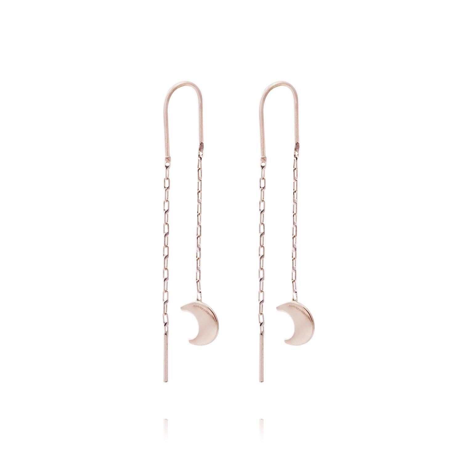 Aros Oro Miel de 18kt  Cadena Luna-2