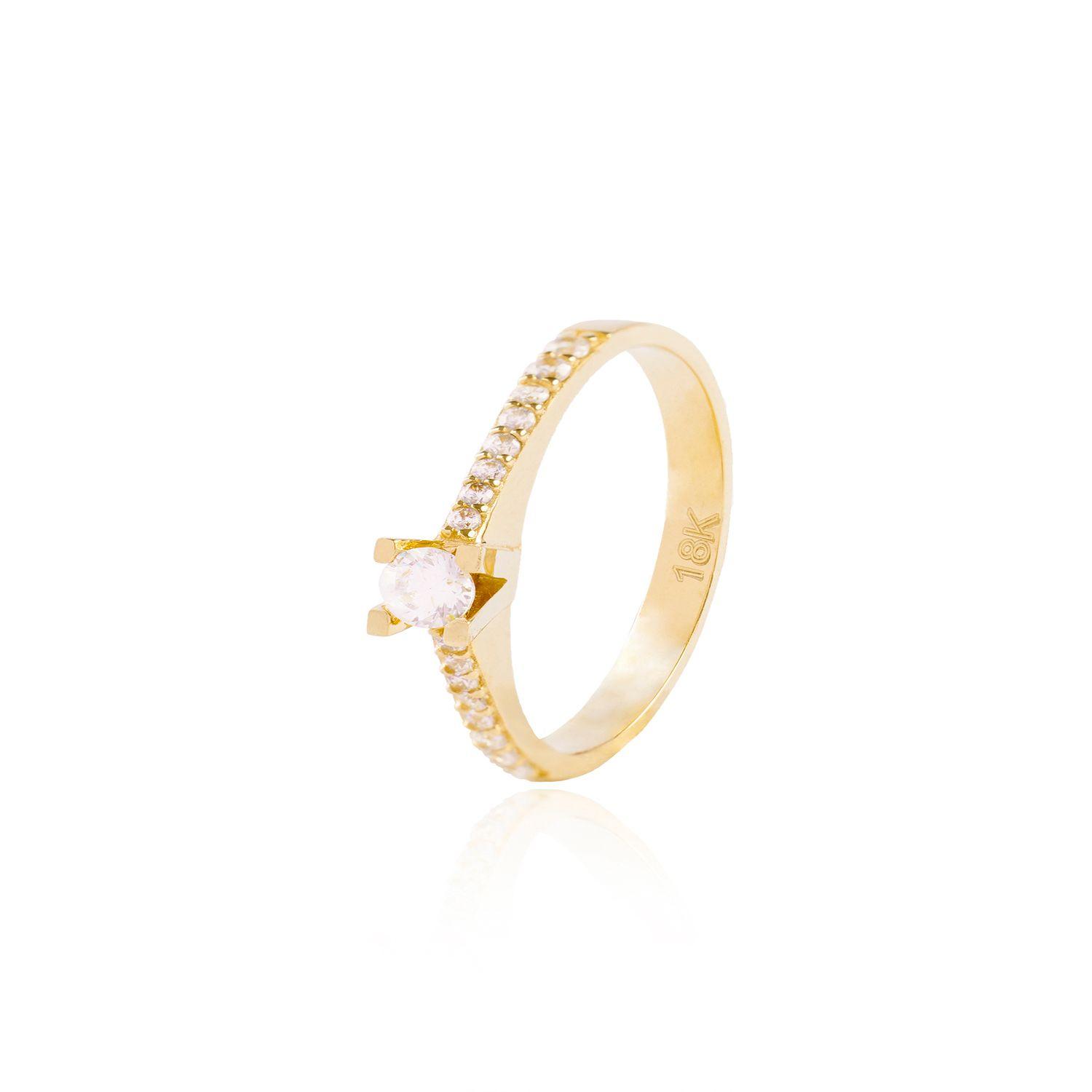 Anillo de oro 18kt Solitario Circón 3 mm mas laterales-0