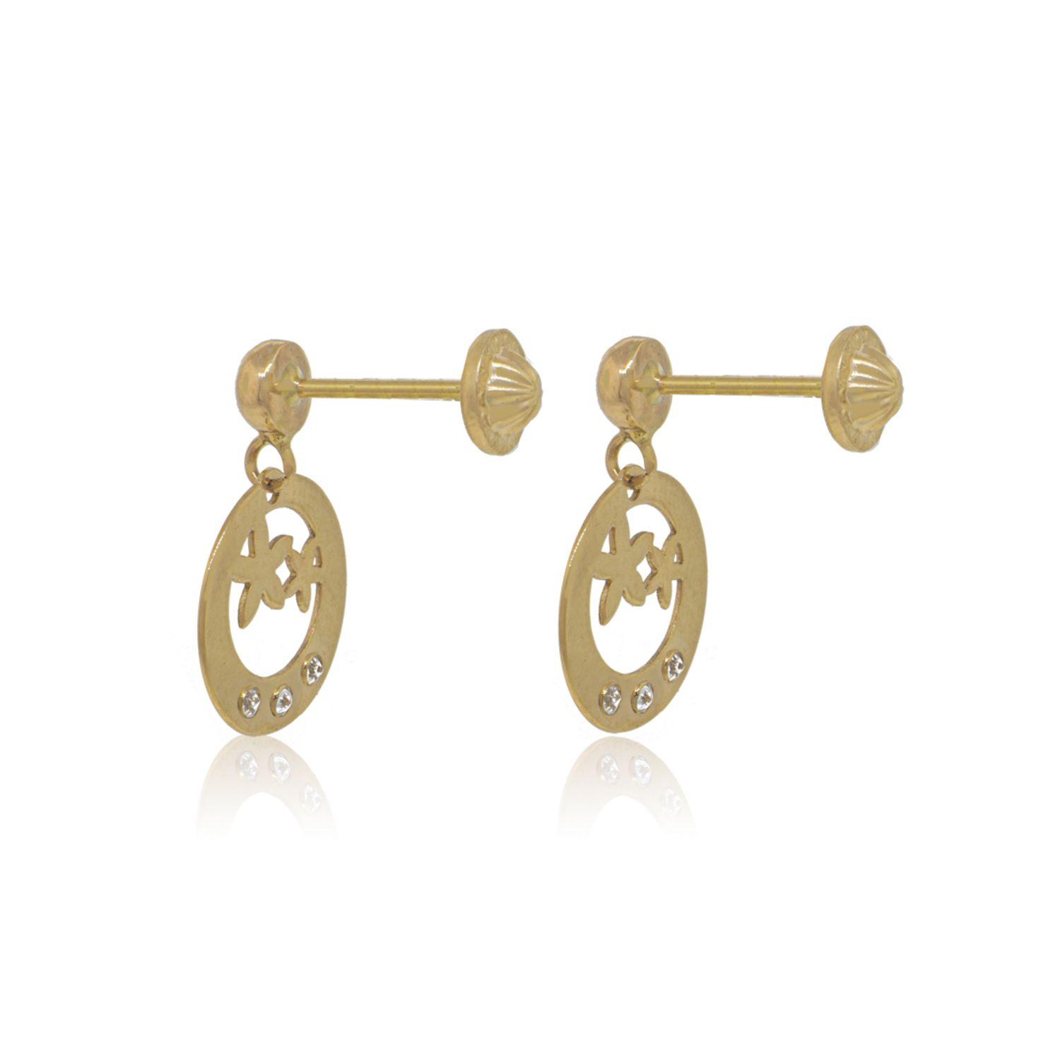 Aros de Oro 18 kt  Modelo Flor Colgante Circón-1