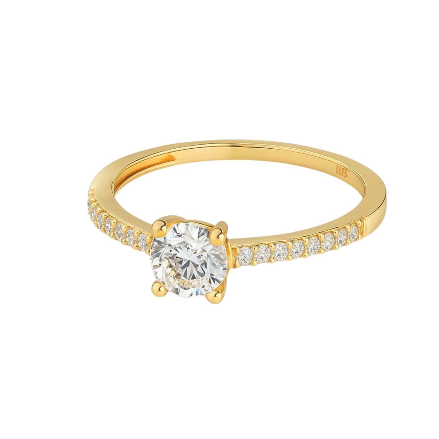 Anillo Oro Amarillo 18kt Circonita Central 5MM cuatro grifas-2