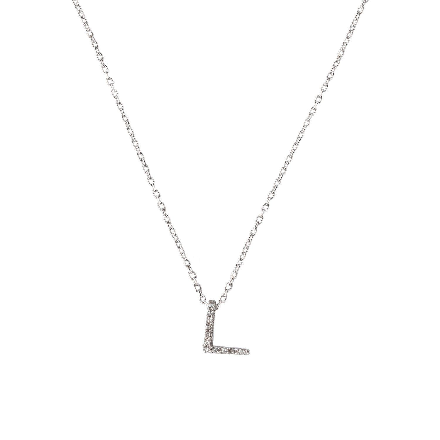 Collar de Plata Esterlina 925 Letra L Circon-0