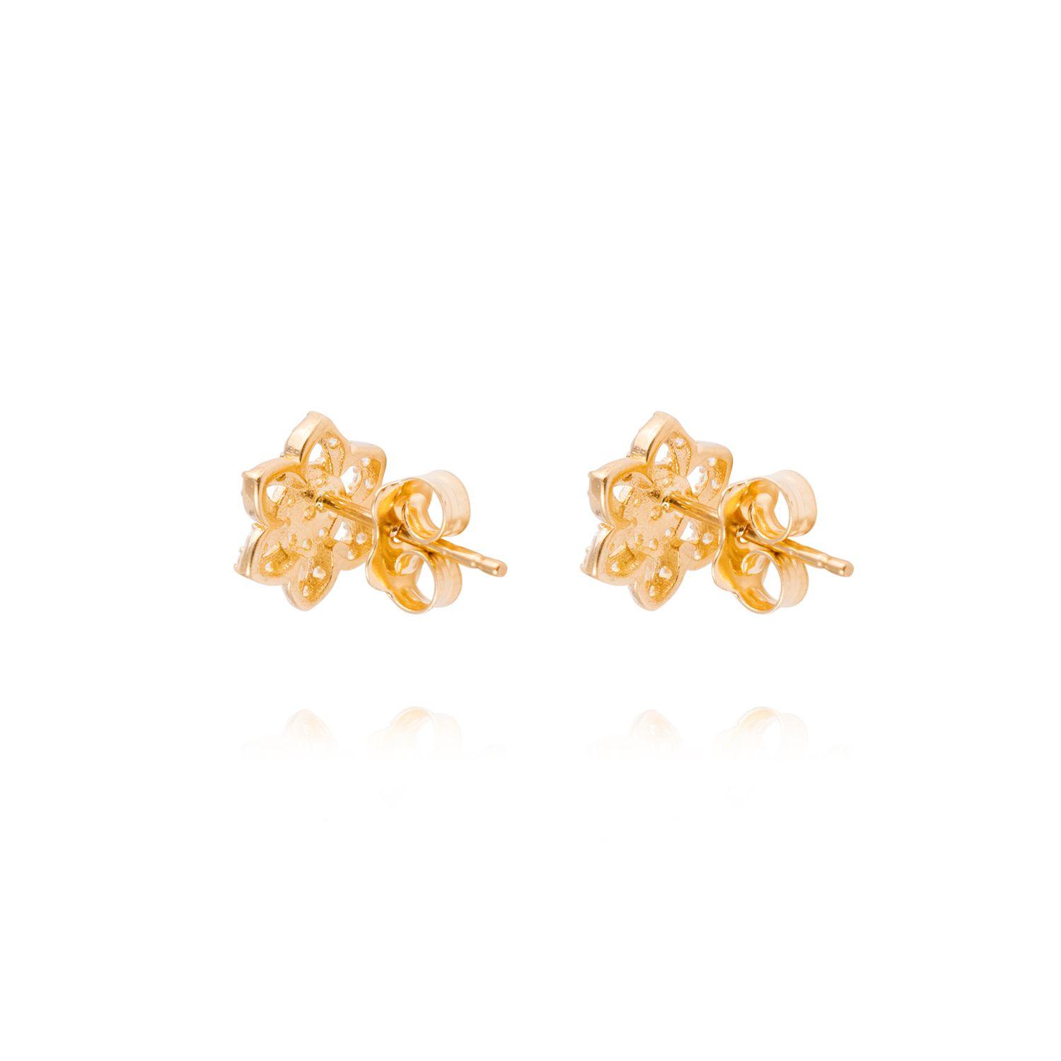 Aros de Oro 18kt Flor Seis Pétalos Circón-2