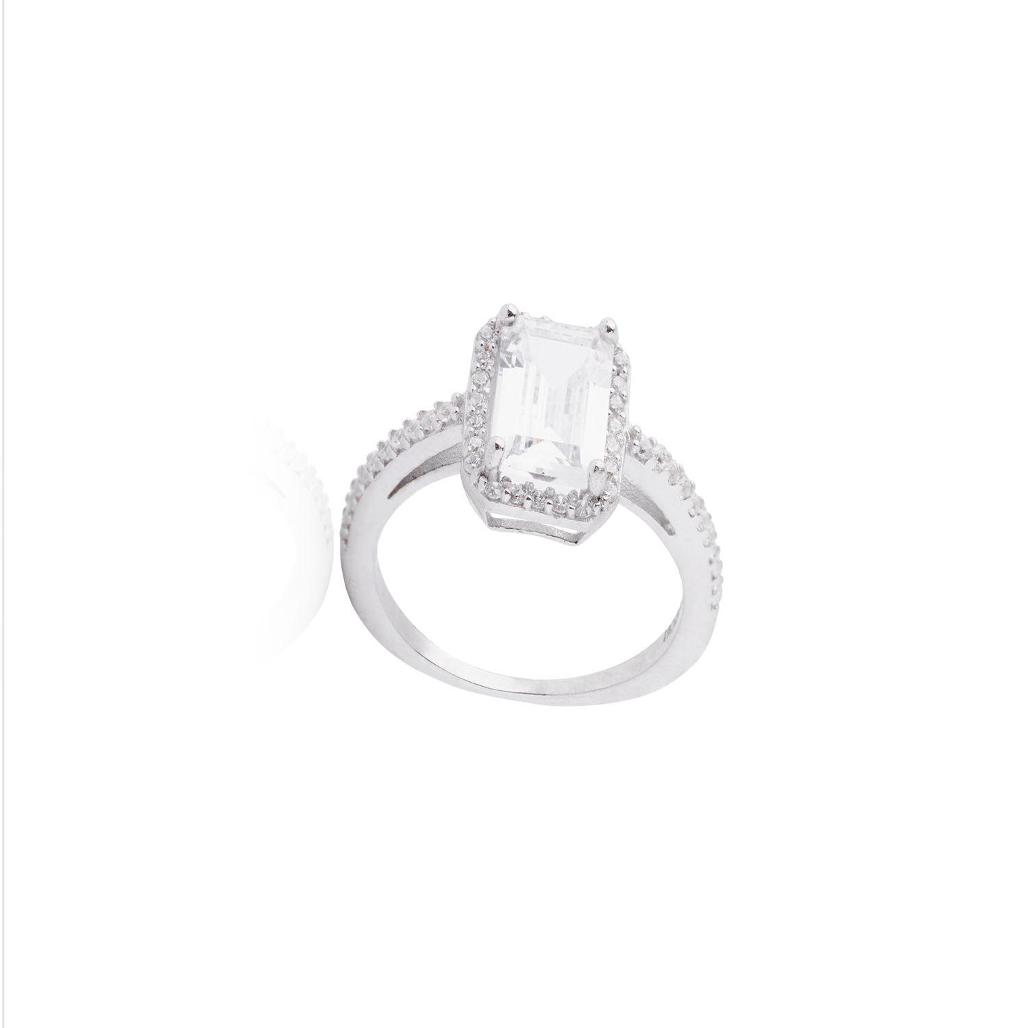 Anillo de Plata Esterlina 925 Circonita Rectangular-2