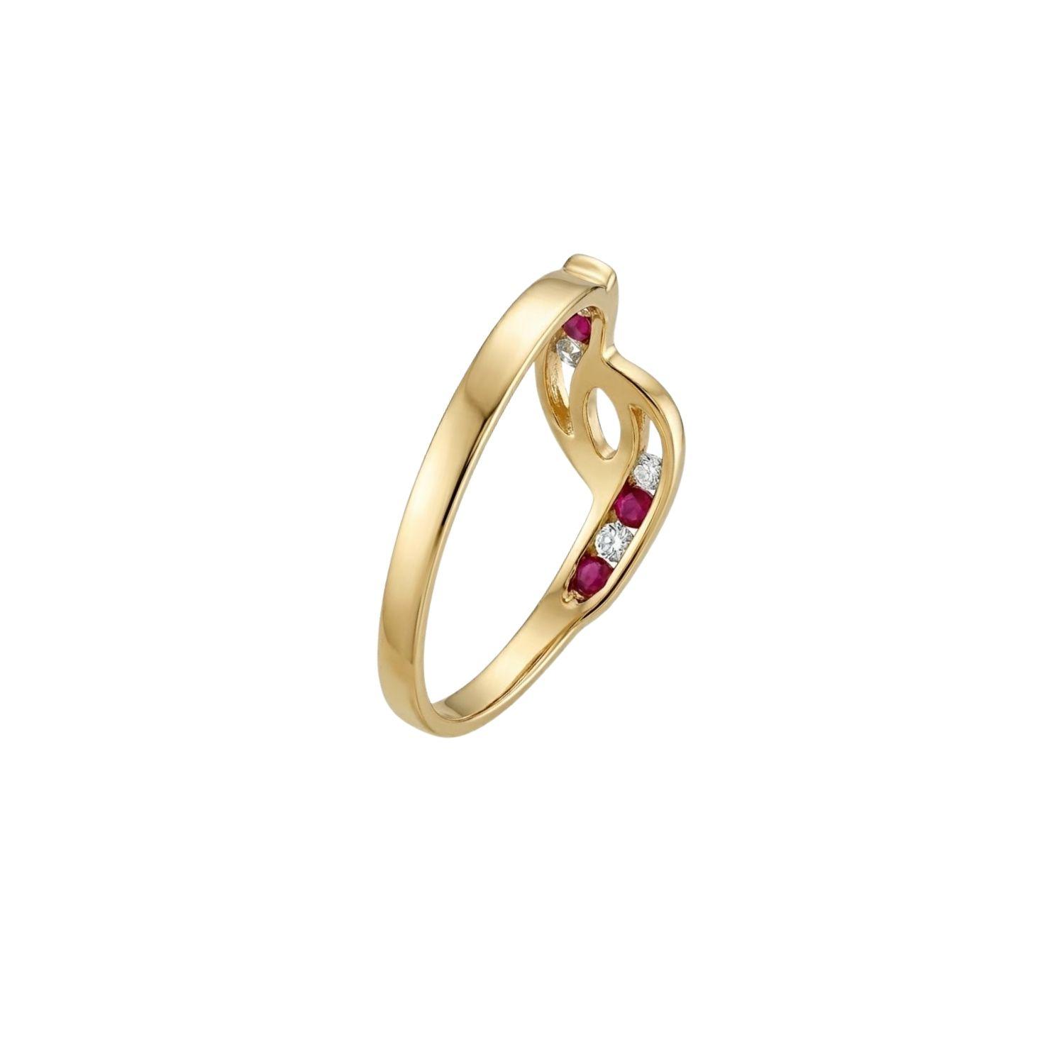 Anillo Oro Miel 18kt Vínculo con Rubí y Circonitas-2