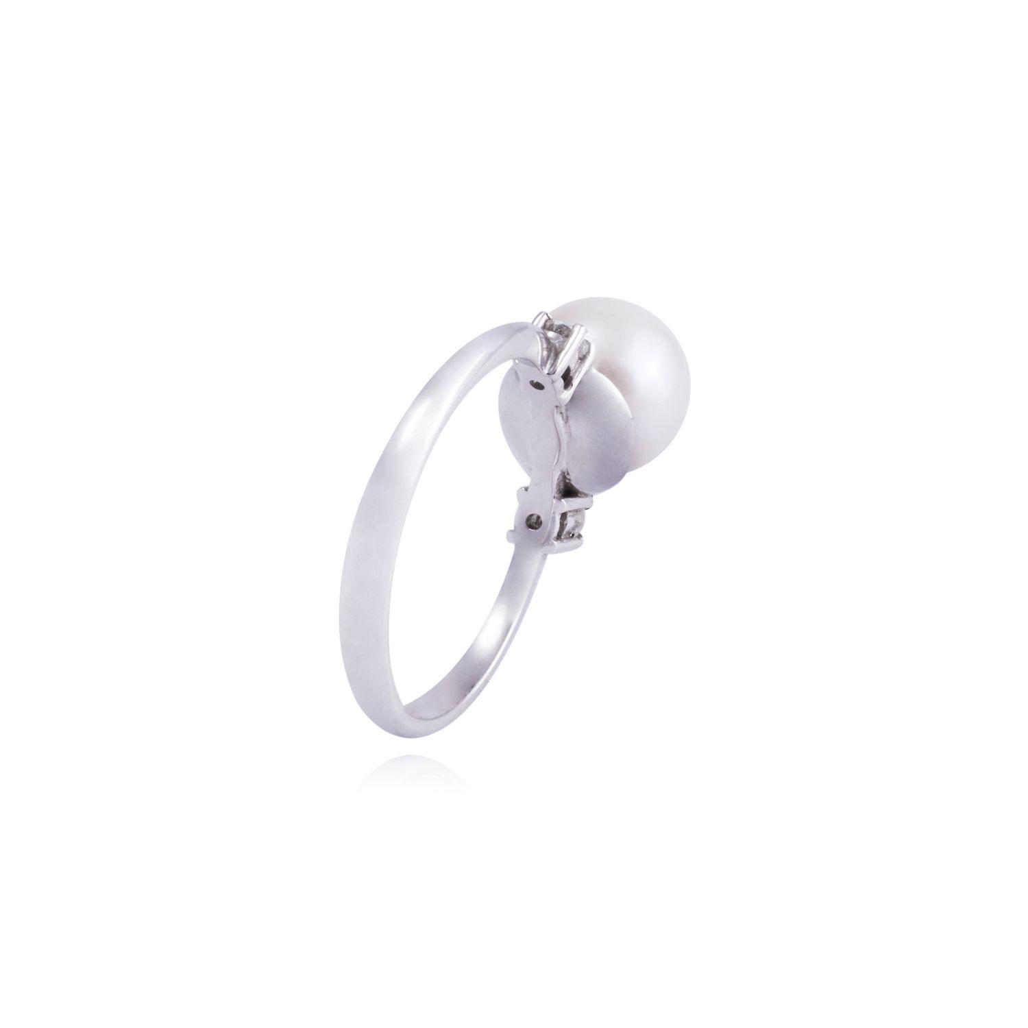 Anillo Oro Blanco 18kt Diamantes 10 Pts Perla 8mm-2