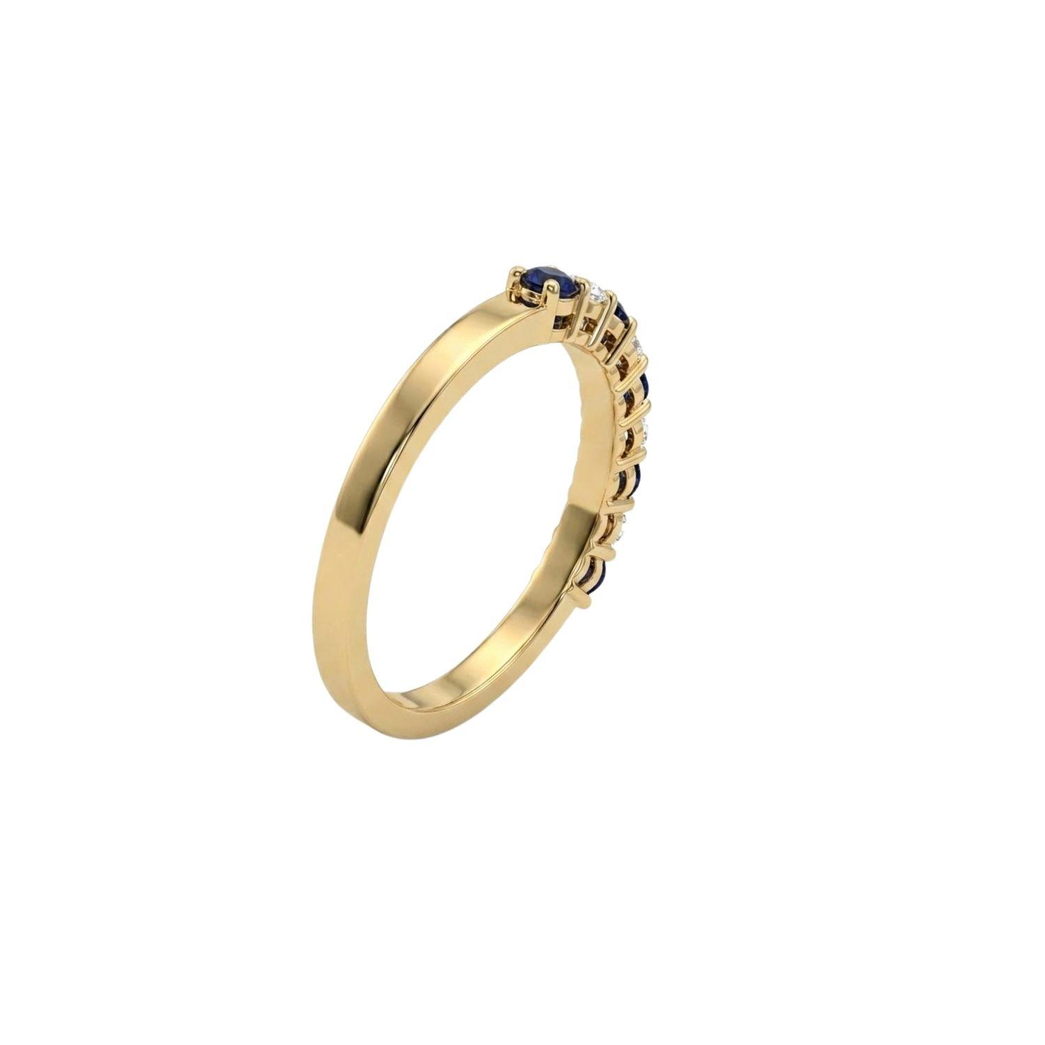 Anillo Oro Miel 18kt Media Alianza con Circonitas Zafiro-2