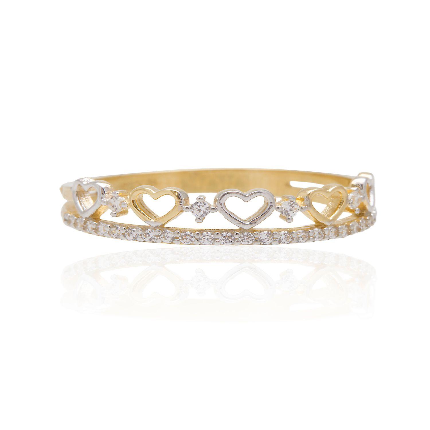 Anillo Oro Bicolor 18kt Corona de Corazones con Circonitas-2