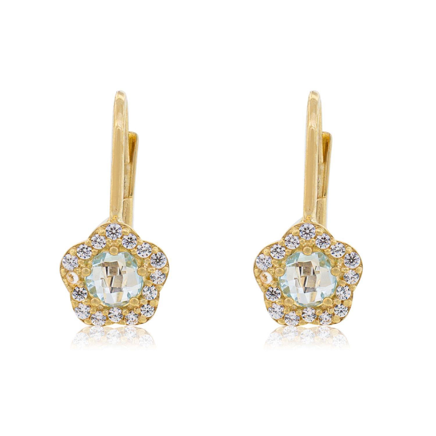 Aros de Oro 18kt Flor Circón de Agua Marina-0