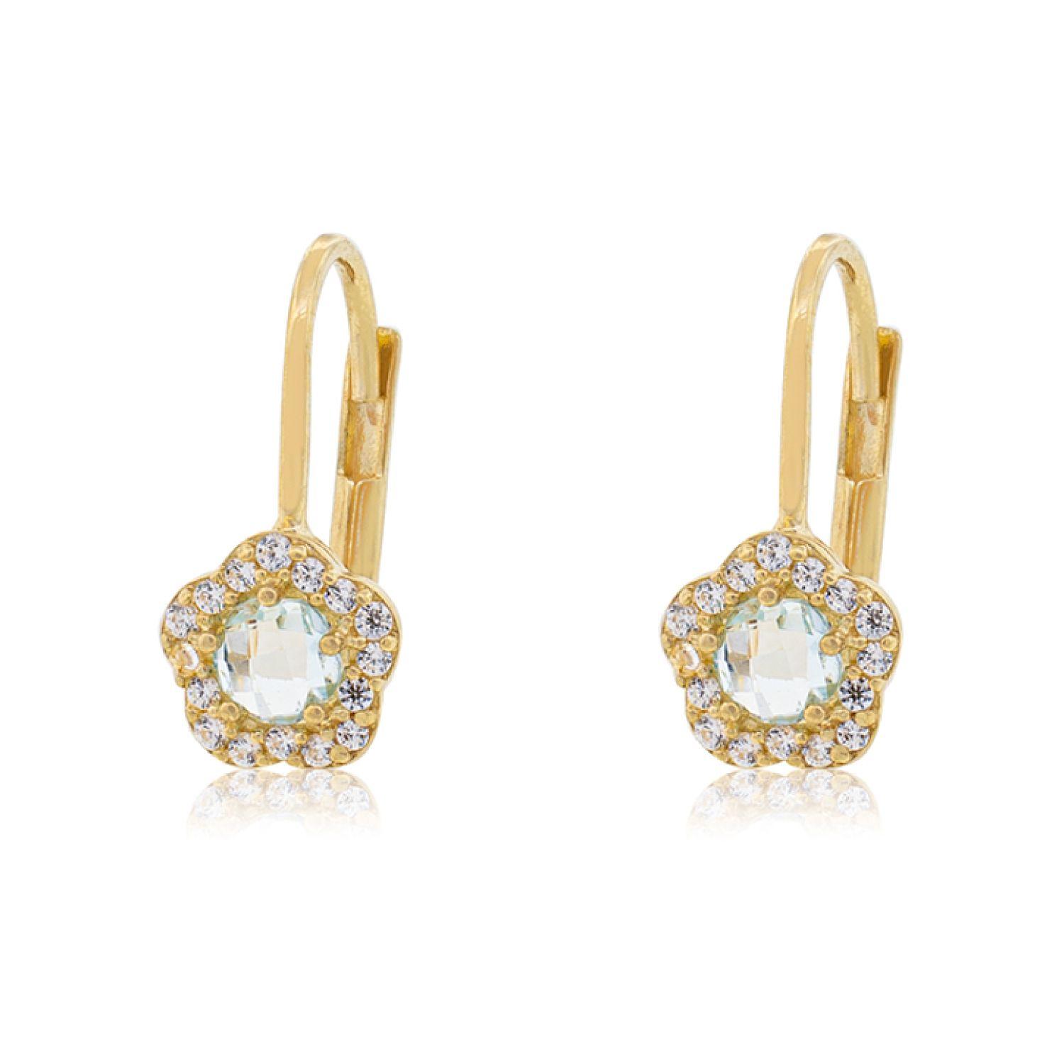 Aros de Oro 18kt Flor Circón de Agua Marina-1