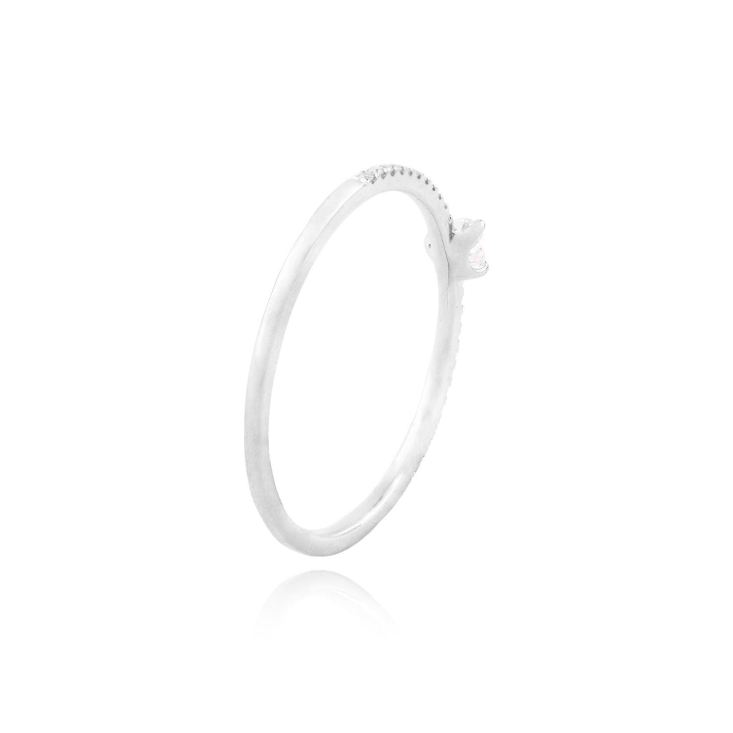 Anillo Oro Blanco 18kt Diamantes de Corazón 1x9 Pts y 6 Pts-2