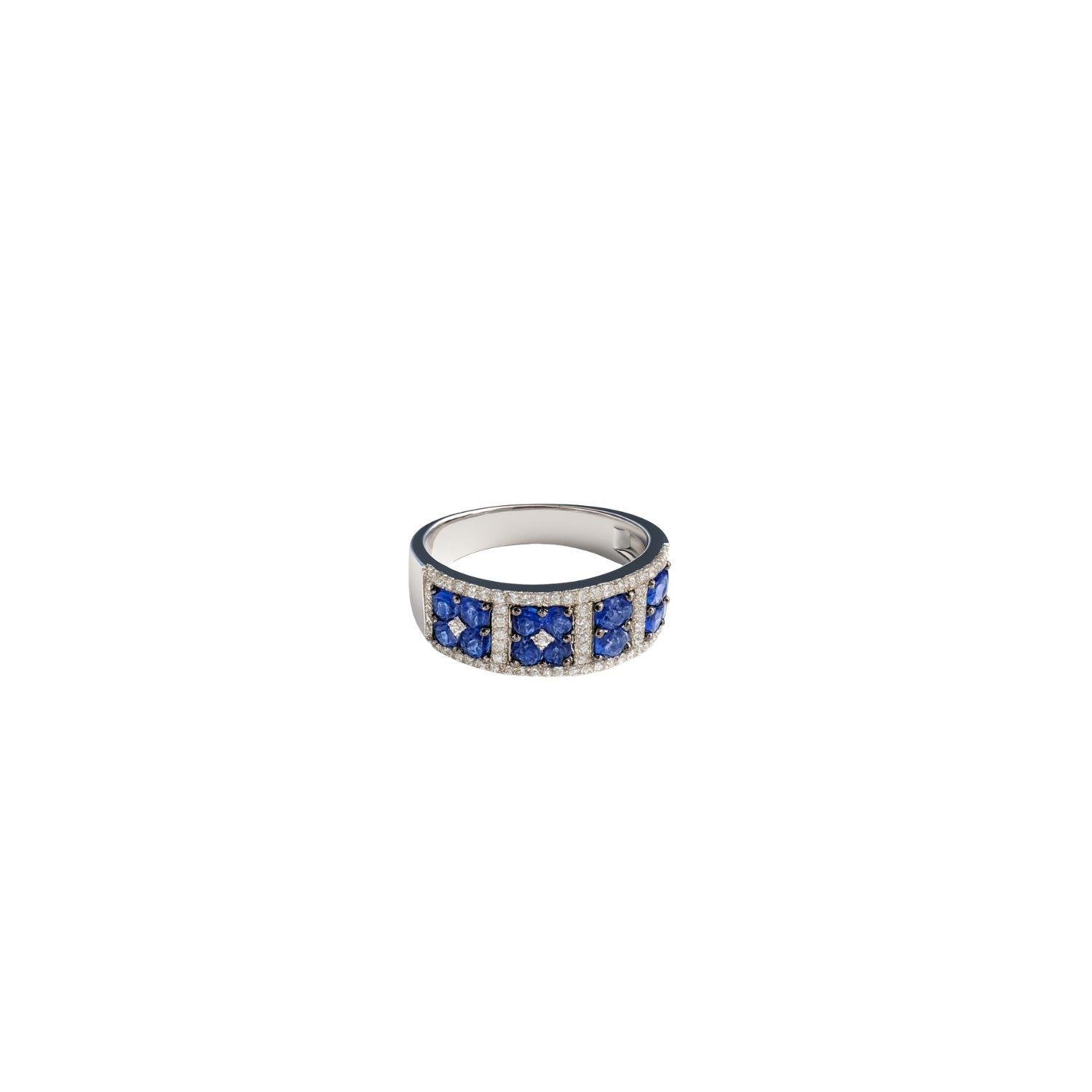 Anillo de Oro Blanco 18kt Diamantes de 27 Puntos y  93Pts Zafiro-2