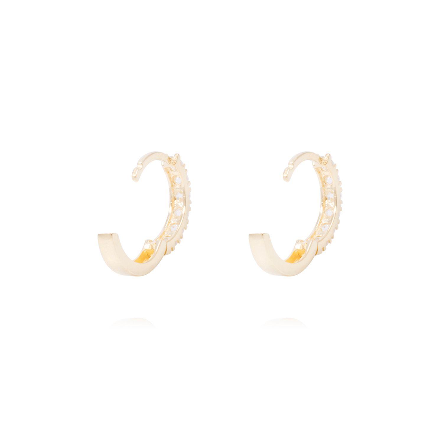 Aros Oro Amarillo 18kt Argollas Pequeñas Riel de Circonitas-2