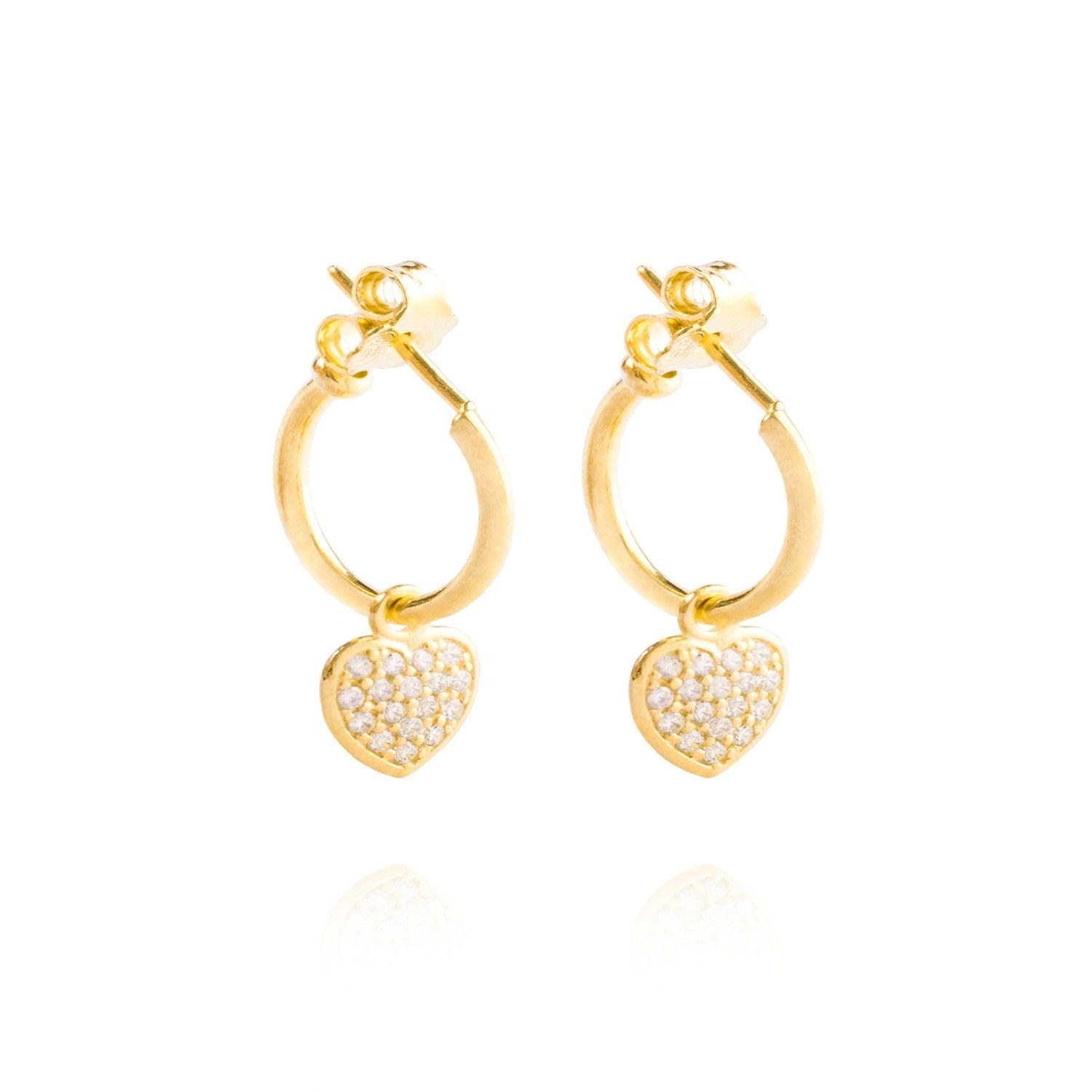 Aros Plata Esterlina 925 Argollas Corazón Revestido Oro 18kt-2