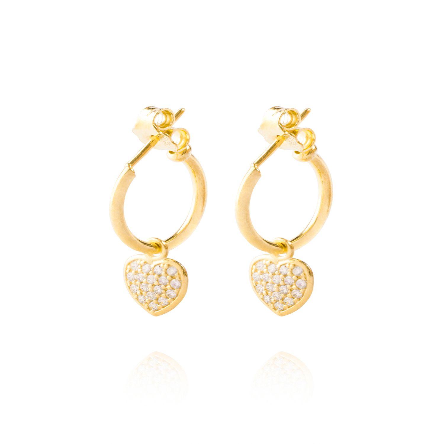 Aros Plata Esterlina 925 Argollas Corazón Revestido Oro 18kt-0