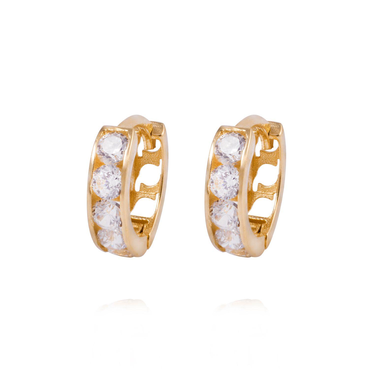 Aros de Oro 18kt Argolla Circonita Pequeña 10MM-0