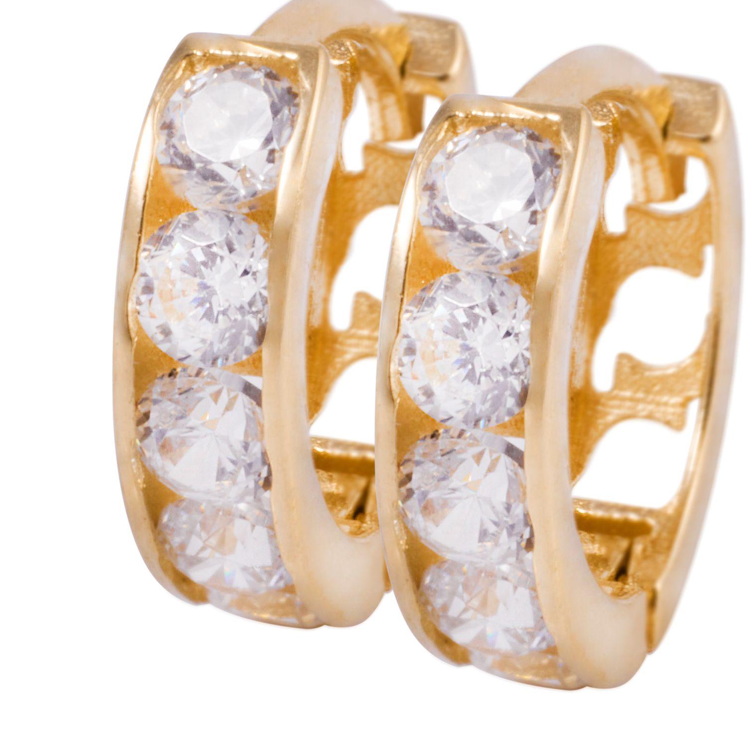 Aros de Oro 18kt Argolla Circonita Pequeña 10MM-1