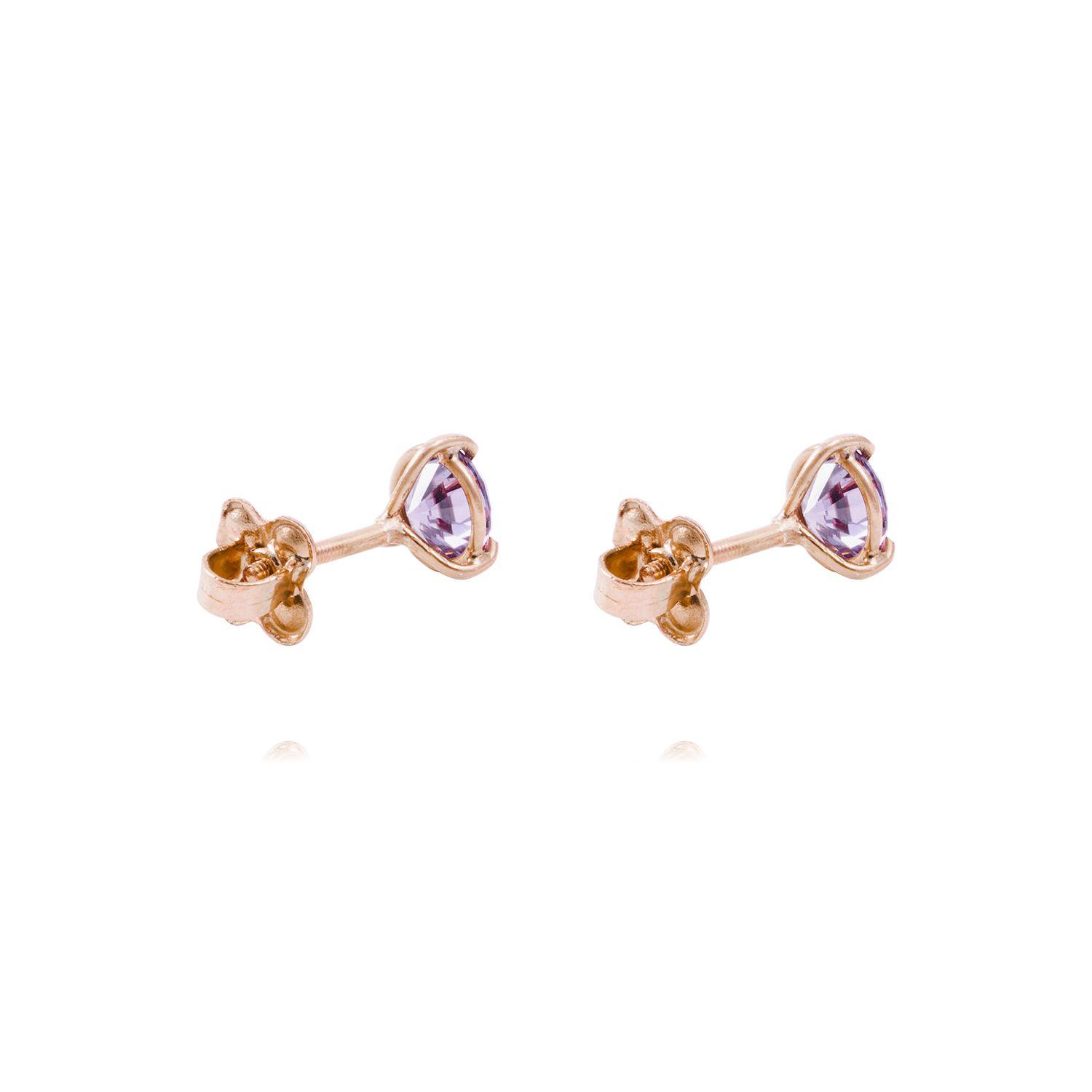 Aros Oro Miel 18kt  Amatista 5mm-2