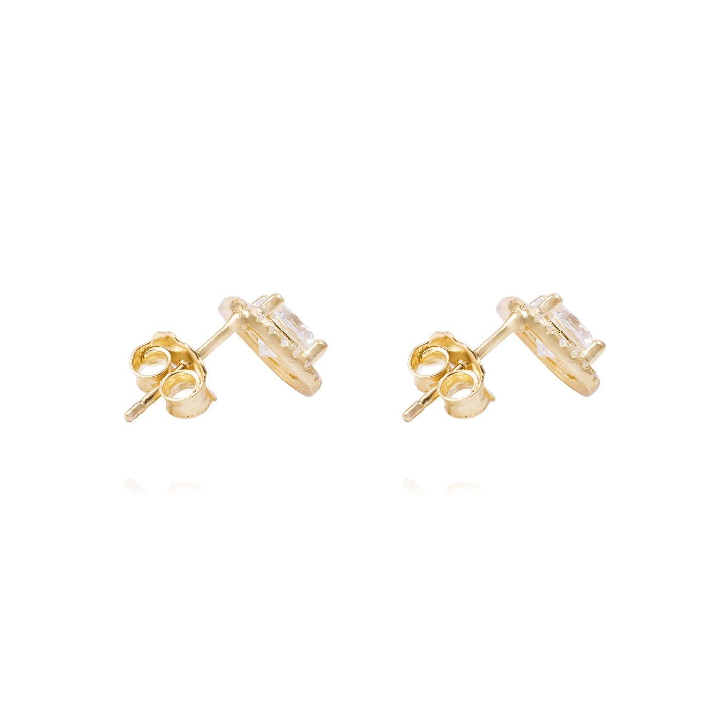 Aros de Plata Esterlina Estilo Halo Circonita Revestido en Oro 18kt-2