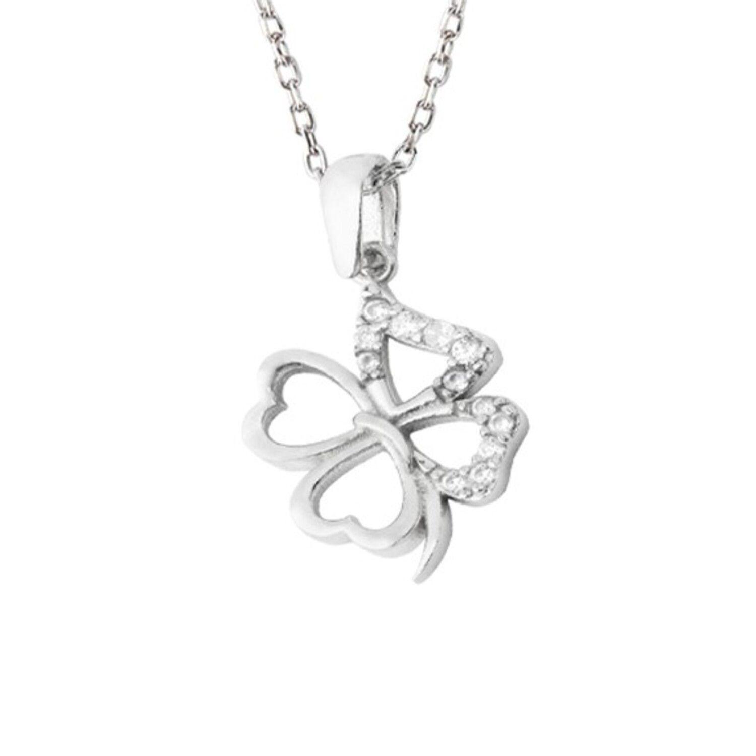 Collar de Plata Esterlina 925 Trebol Circon-2