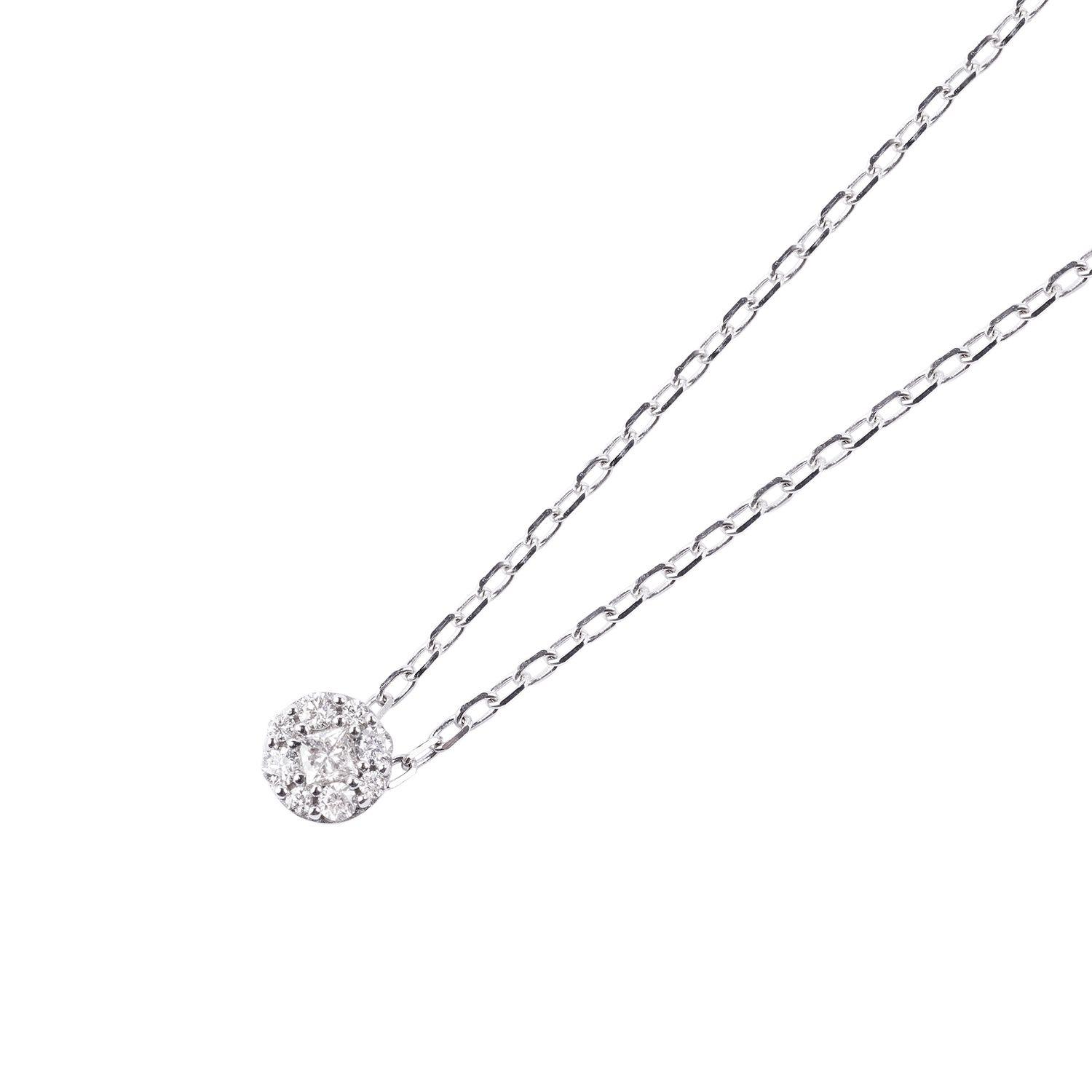 Collar de Oro Blanco 18kt Diamantes de 10 Pts es SI/H Corte Brillante-0