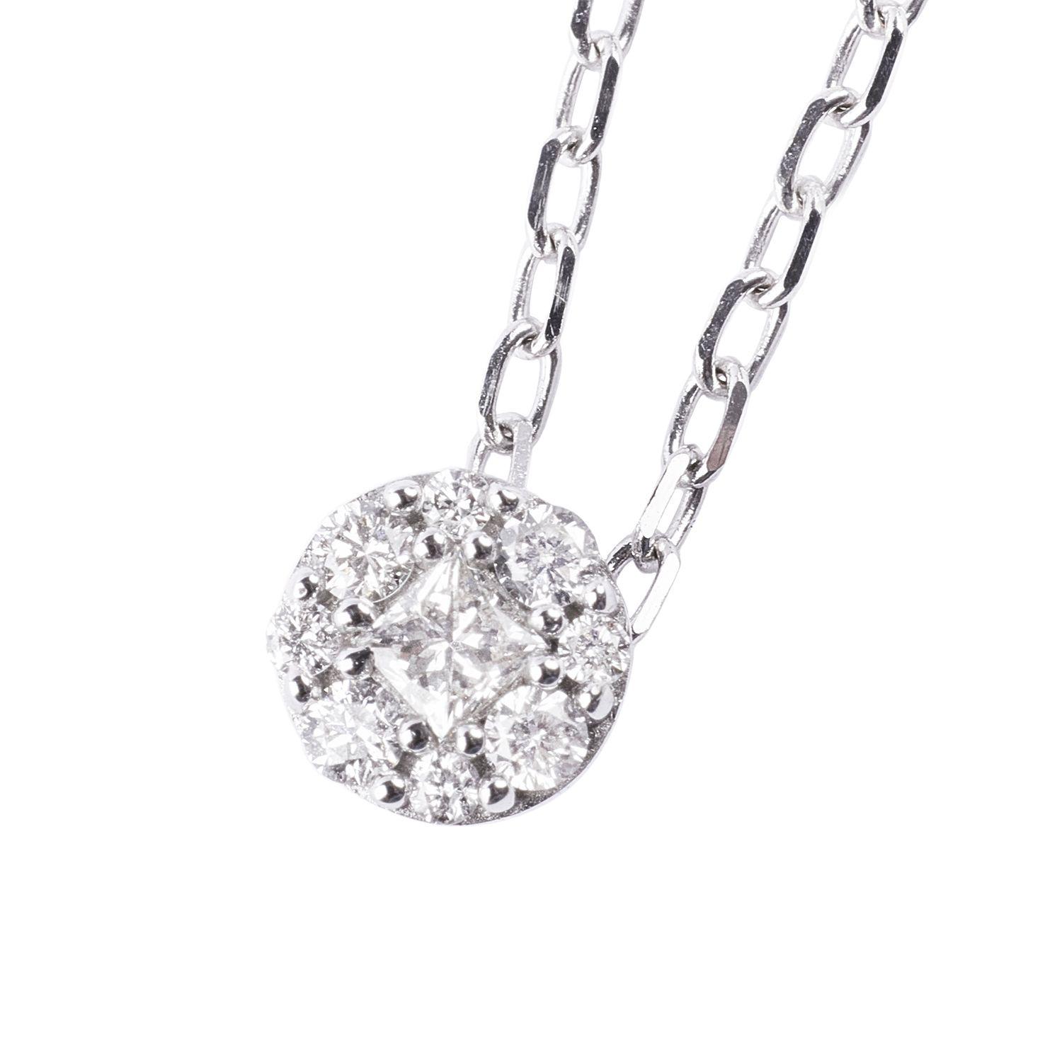 Collar de Oro Blanco 18kt Diamantes de 10 Pts es SI/H Corte Brillante-1