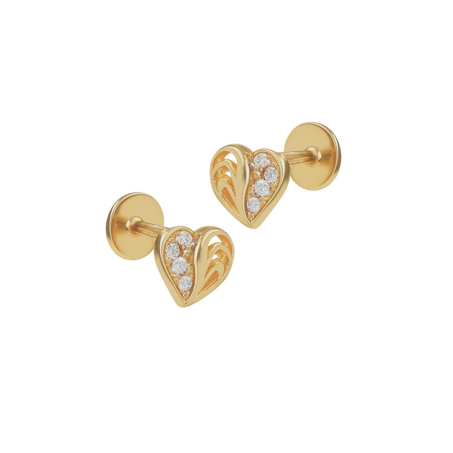 Aros de Oro 18kt Corazon Mitad con Circon-2