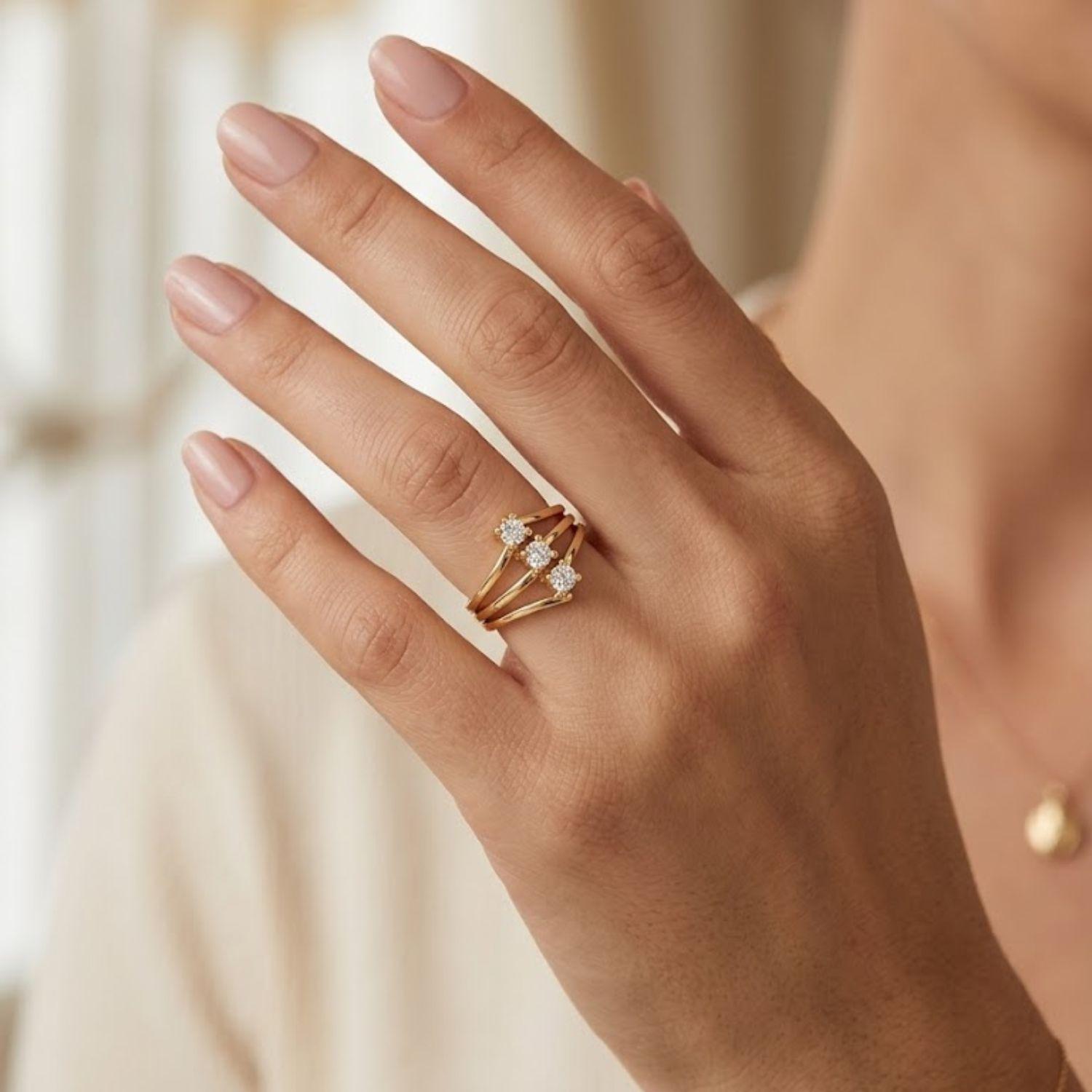 Anillo Oro Miel 18kt Solitario Esbelto-3