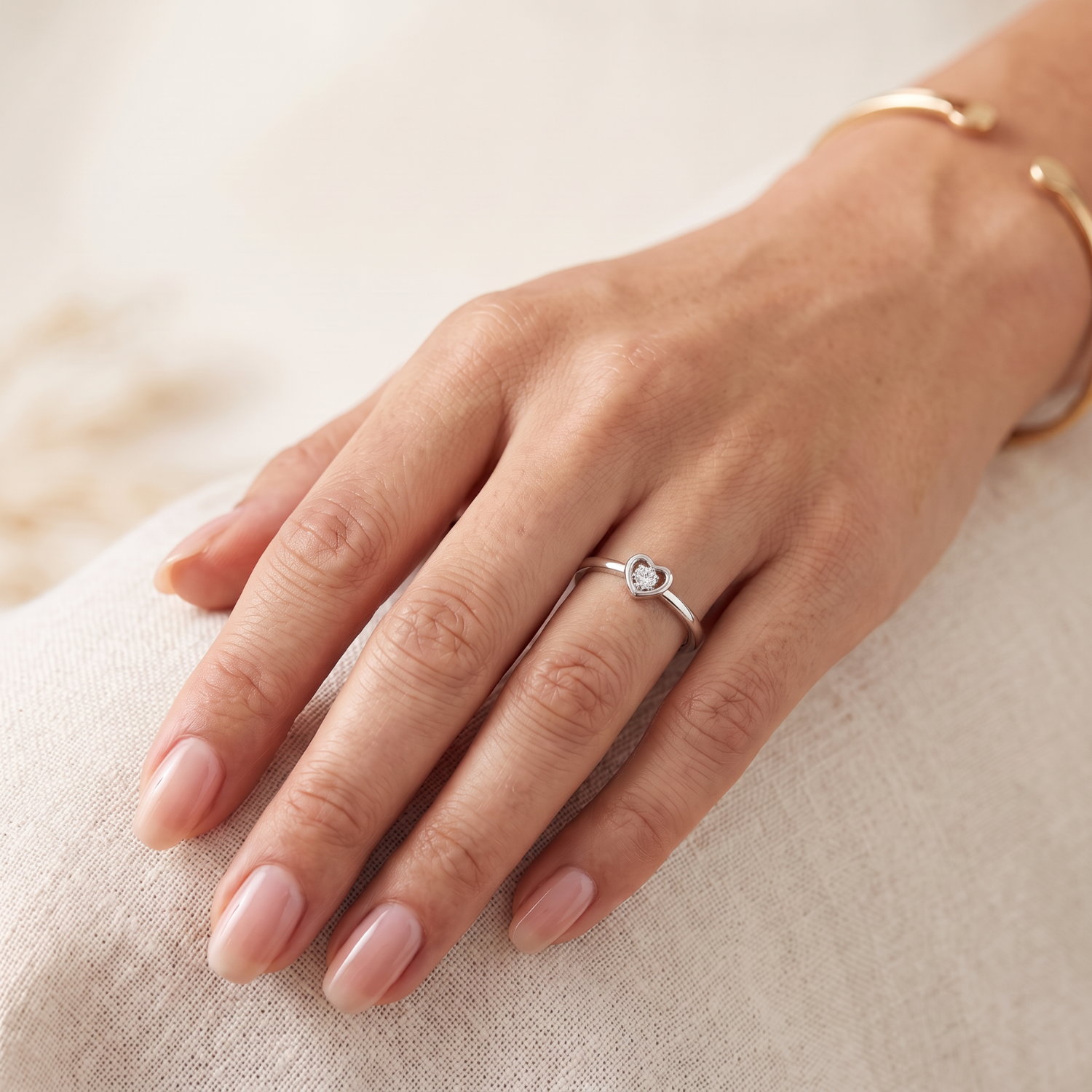 Anillo de Plata Esterlina 925 Corazon Ajustable Circon-3